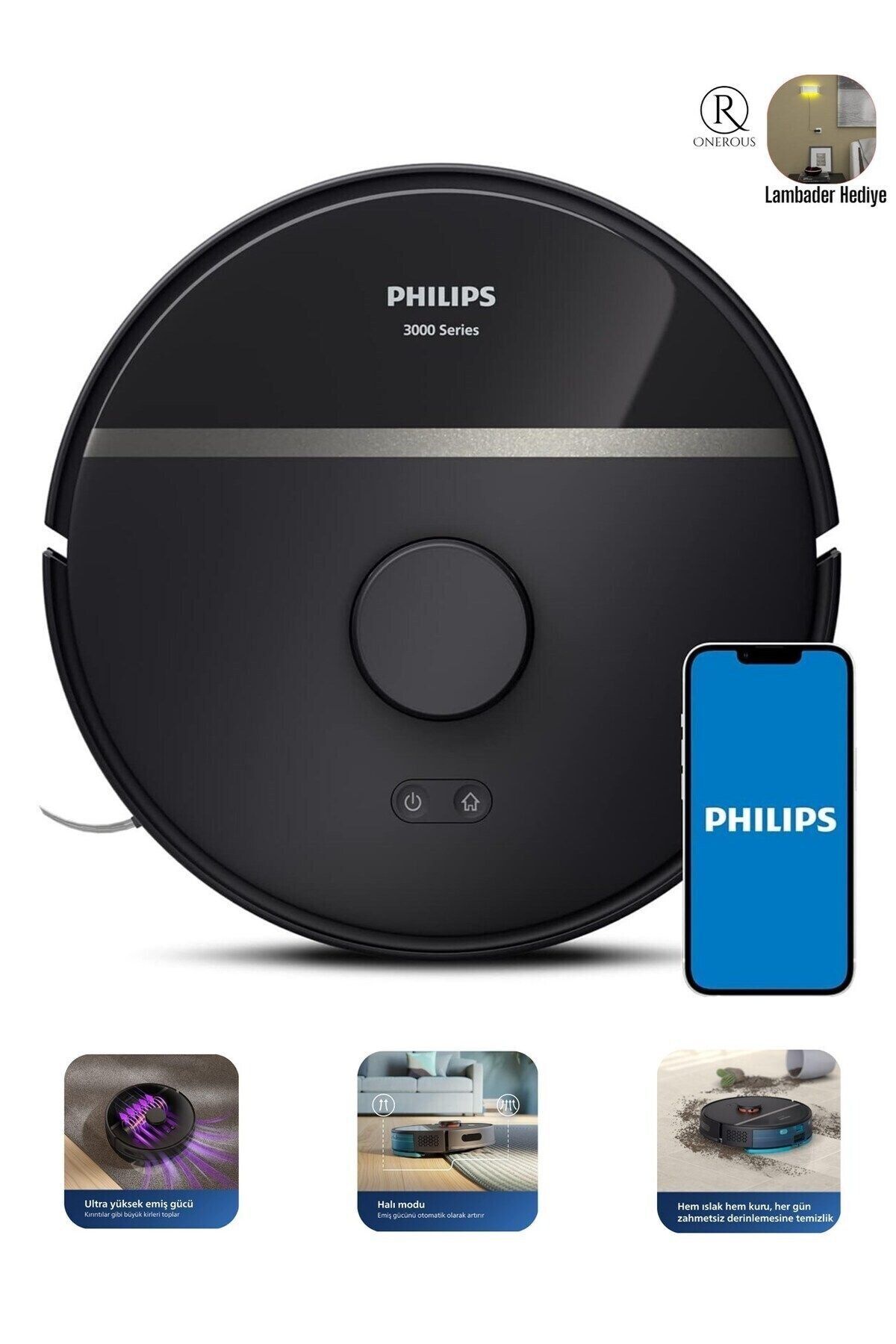 Philips Kuru Ve Moplu,4000pa Emiş Gücü, Ultra Sensör Donanımlı, 230Dk Çalışma Akıllı Robot Süpürge Uyumlu