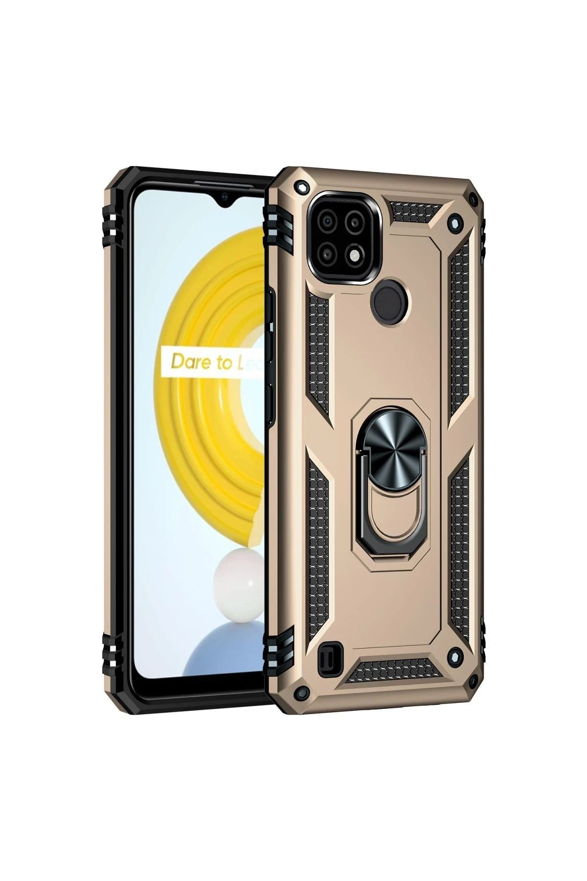 NewFace Realme C21 Kılıf Sofya Yüzüklü Silikon Kapak - Gold HNZRN