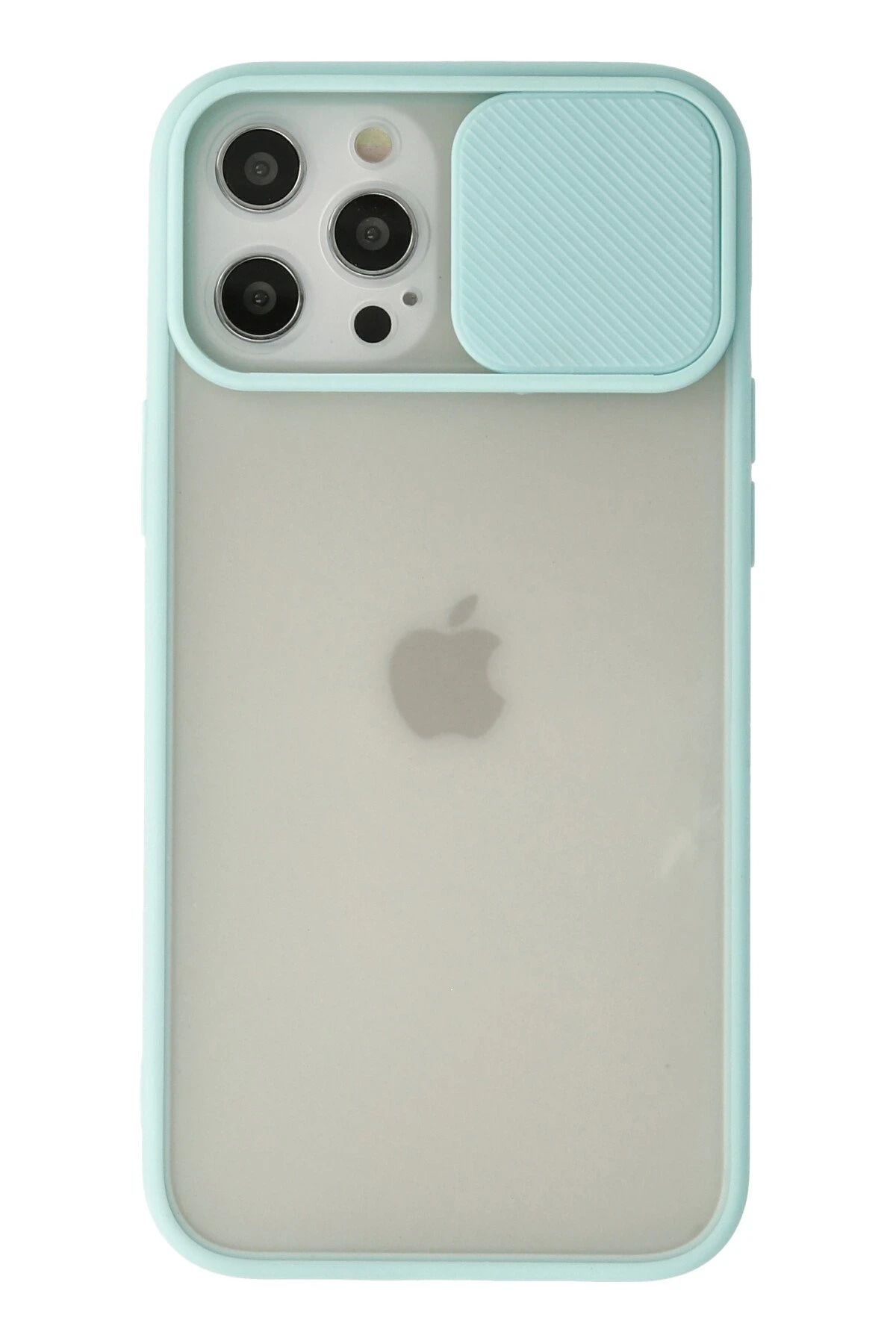 NewFace iPhone 12 Pro Max Kılıf Palm Buzlu Kamera Sürgülü Silikon - Turkuaz JOJUA