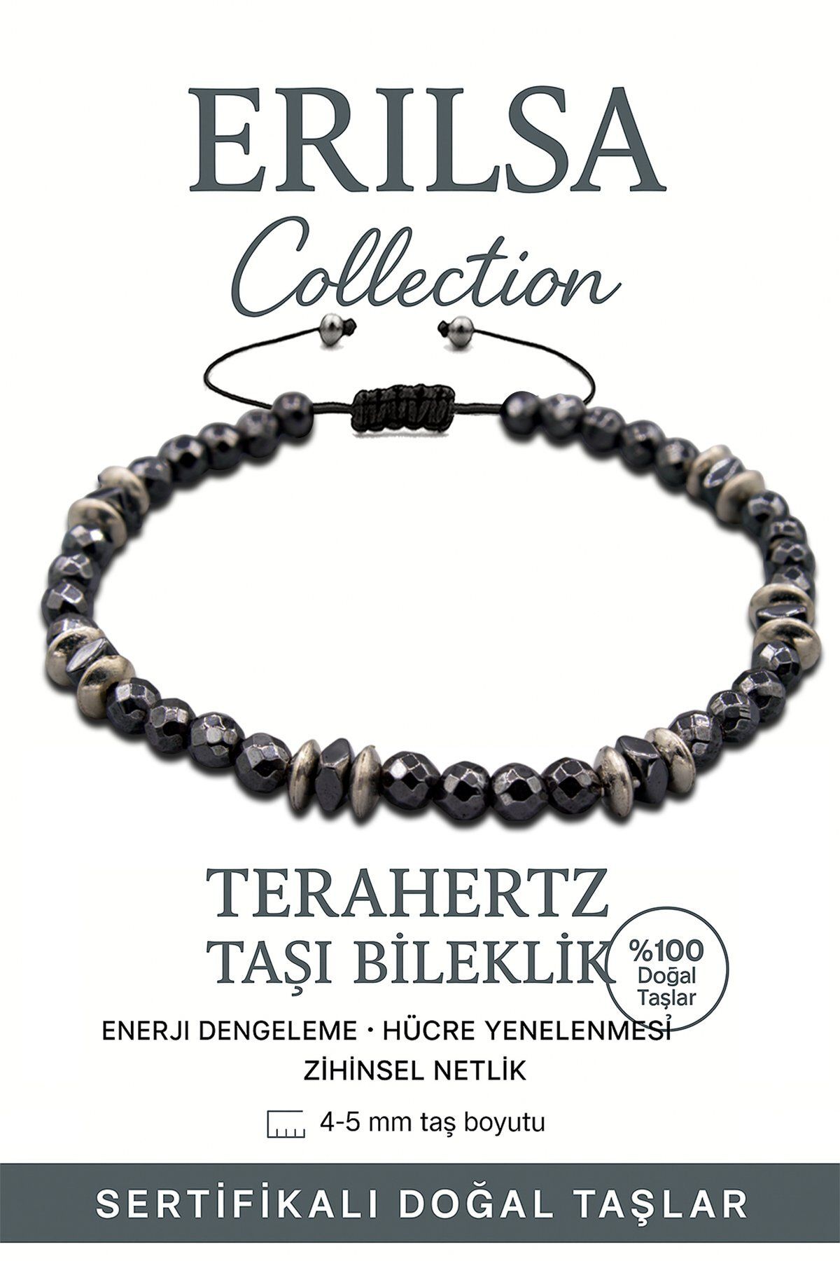 Erilsa Sertifikalı Fasetli Terahertz Taşı Bileklik (Çok İnce Model) – Enerji Dengeleme ve Zihinsel Berrakl