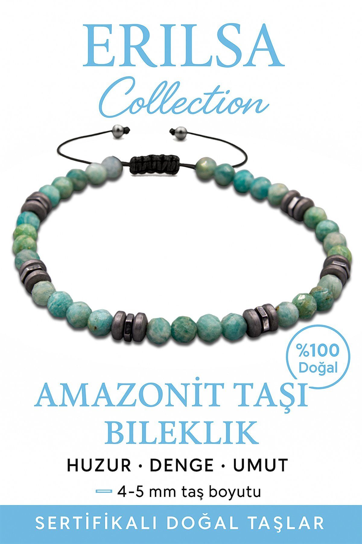 Erilsa Sertifikalı Fasetli Terahertz – Amazonit Taşı Bileklik (İnce Model) – Denge, İfade ve İçsel Huzur T