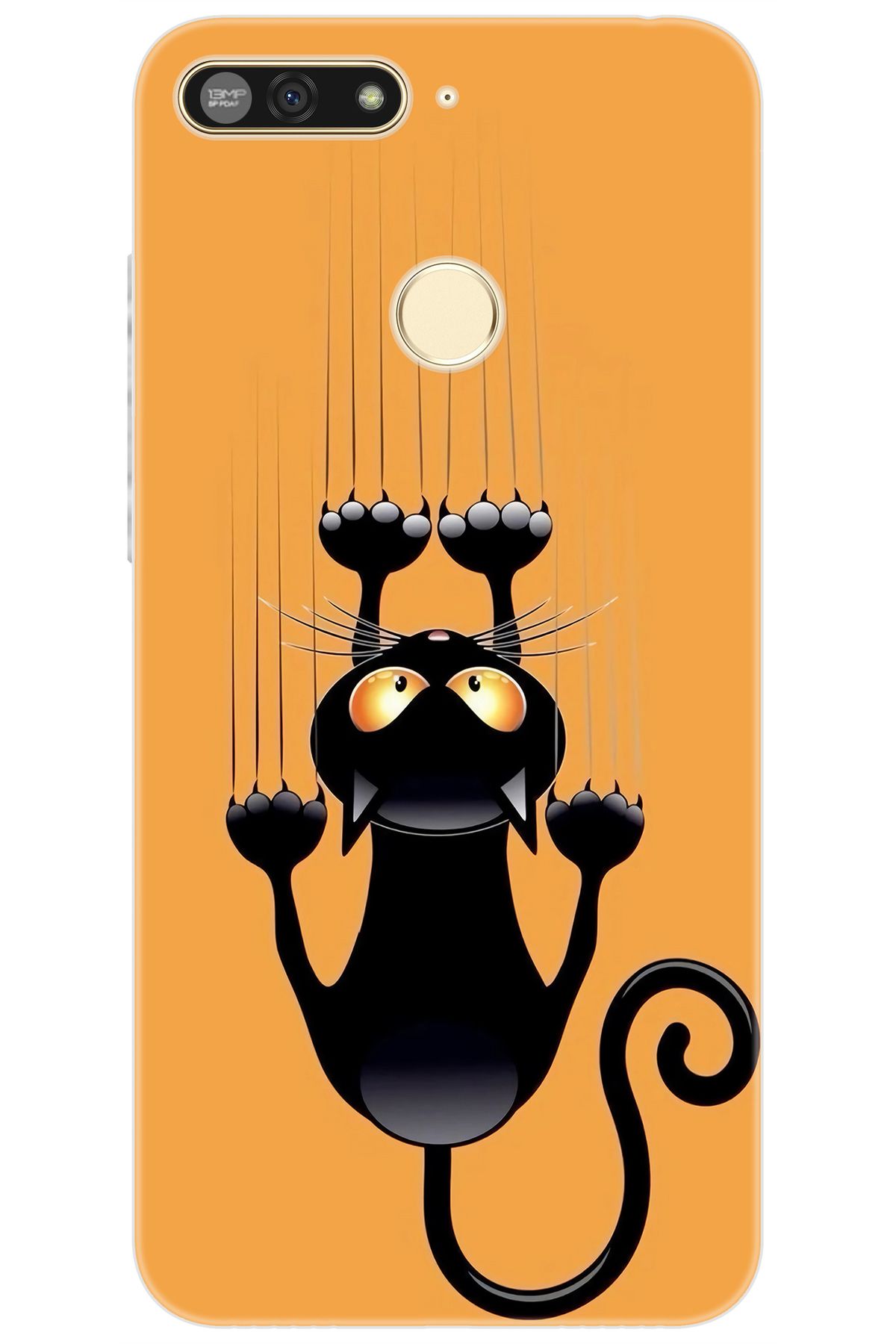 Ceppare Honor 7A (AUM-L29) Uyumlu Kılıf Desen Baskılı Silikon Kara Kedi STK:734 CP-rqm469W
