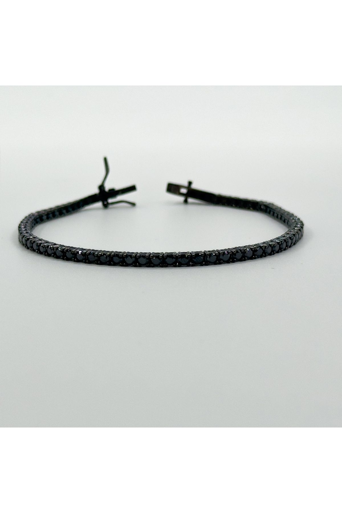 Livora Jewelry Onix Taşlı Siyah Rodajlı Su Yolu Gümüş Bileklik - 4MM