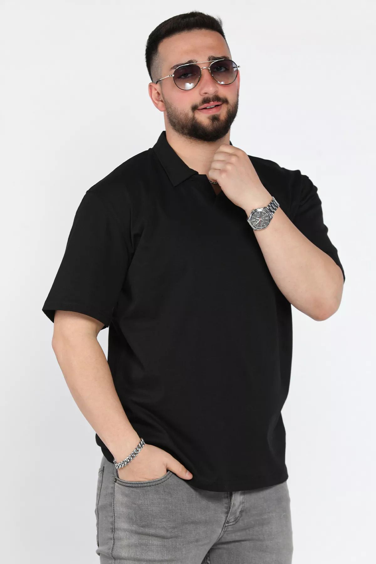 MİSHAR İTALİA Siyah Polo Yaka Erkek Tişört