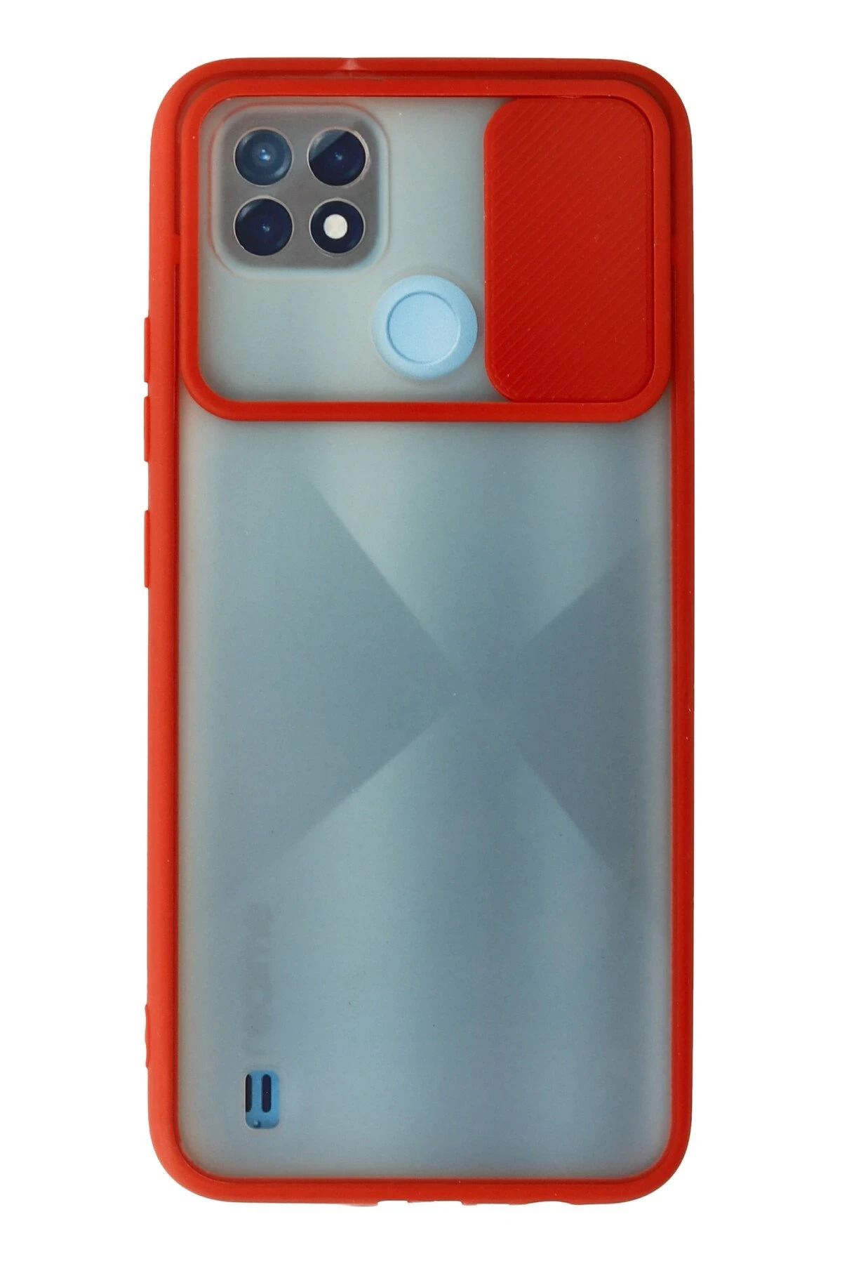 NewFace Realme C21 Kılıf Palm Buzlu Kamera Sürgülü Silikon - Kırmızı JOJUA