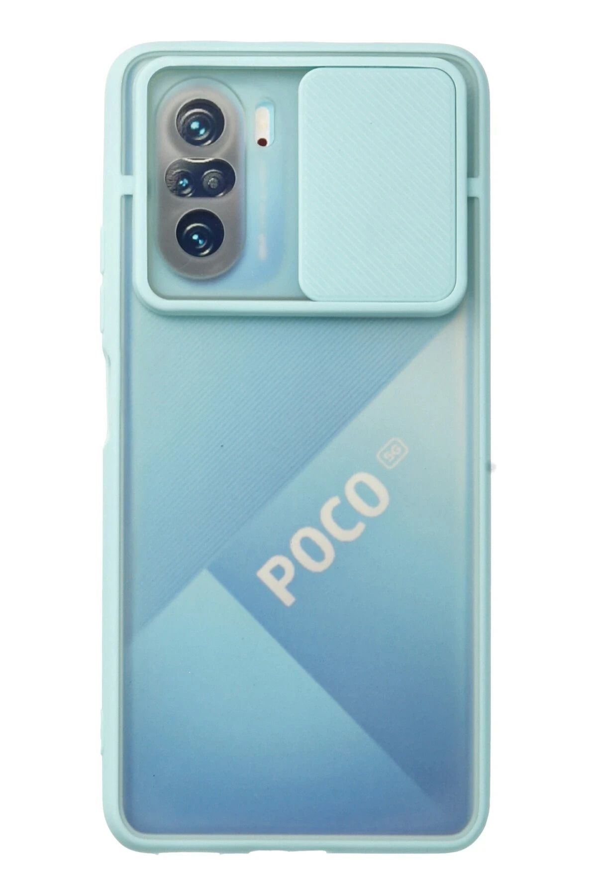 NewFace Xiaomi Poco F3 Kılıf Palm Buzlu Kamera Sürgülü Silikon - Turkuaz JOJUA