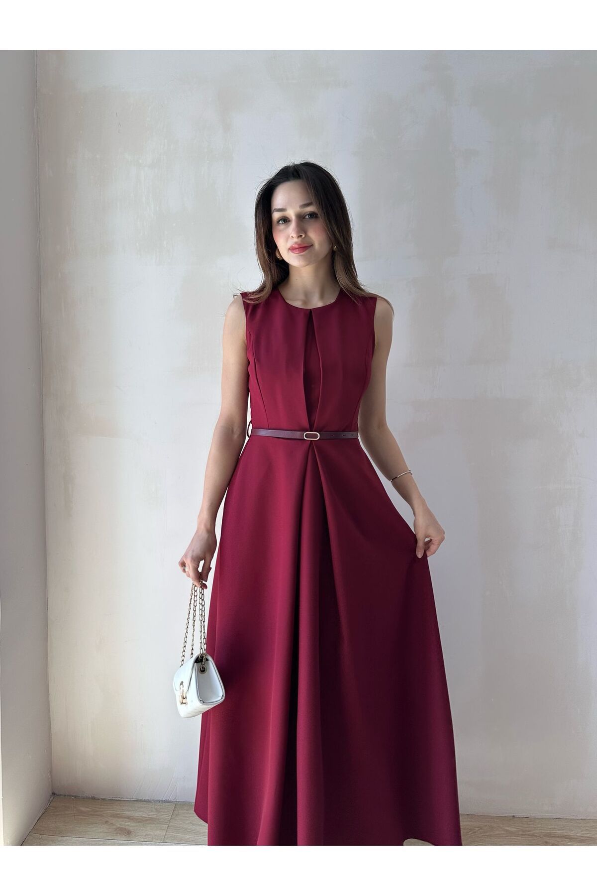 Mooi Butik ADMİRE Maxi Elbise 7430 - Bordo