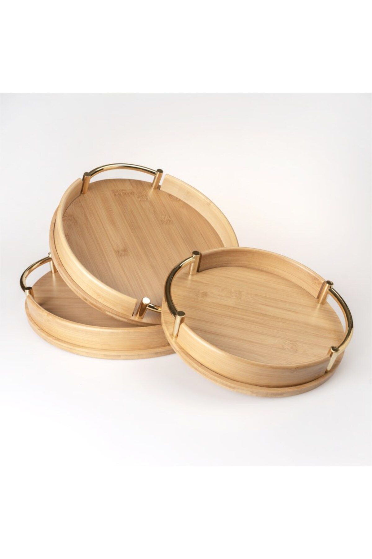 Hinora Bambu Gold 3 Lü Yuvarlak Tepsi 35-30-25cm