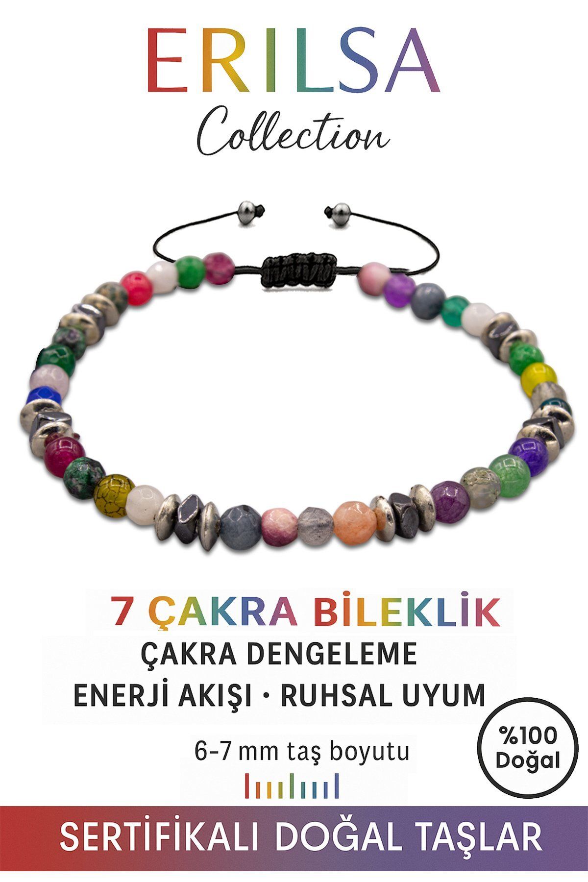 Erilsa Sertifikalı Fasetli 7 Çakra Doğal Taş Bileklik (İnce Model) – Enerji Dengeleme, Uyum ve Spiritüel A