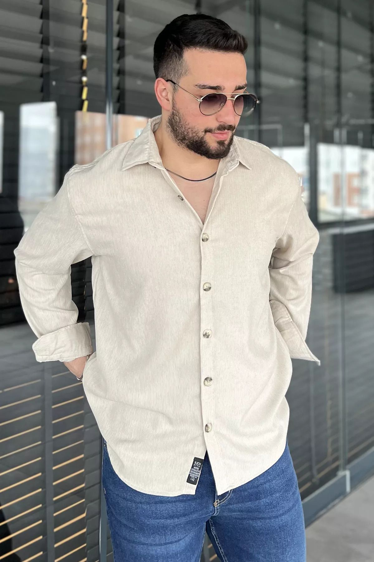 MİSHAR İTALİA Taş Erkek Uzun Kol Gömlek