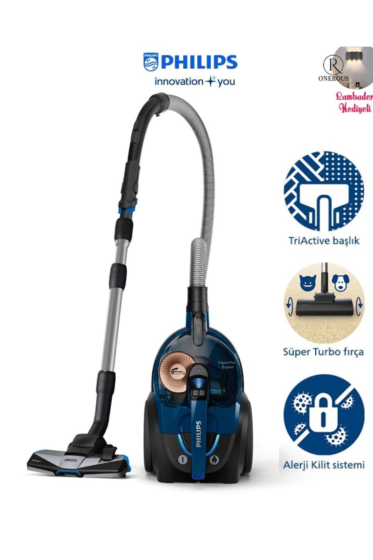 Philips Yüksek Çekim Gücü Kalitesi Toz Hapseden Hepa 13 Filtre-turbo Başlıklı Süpürge