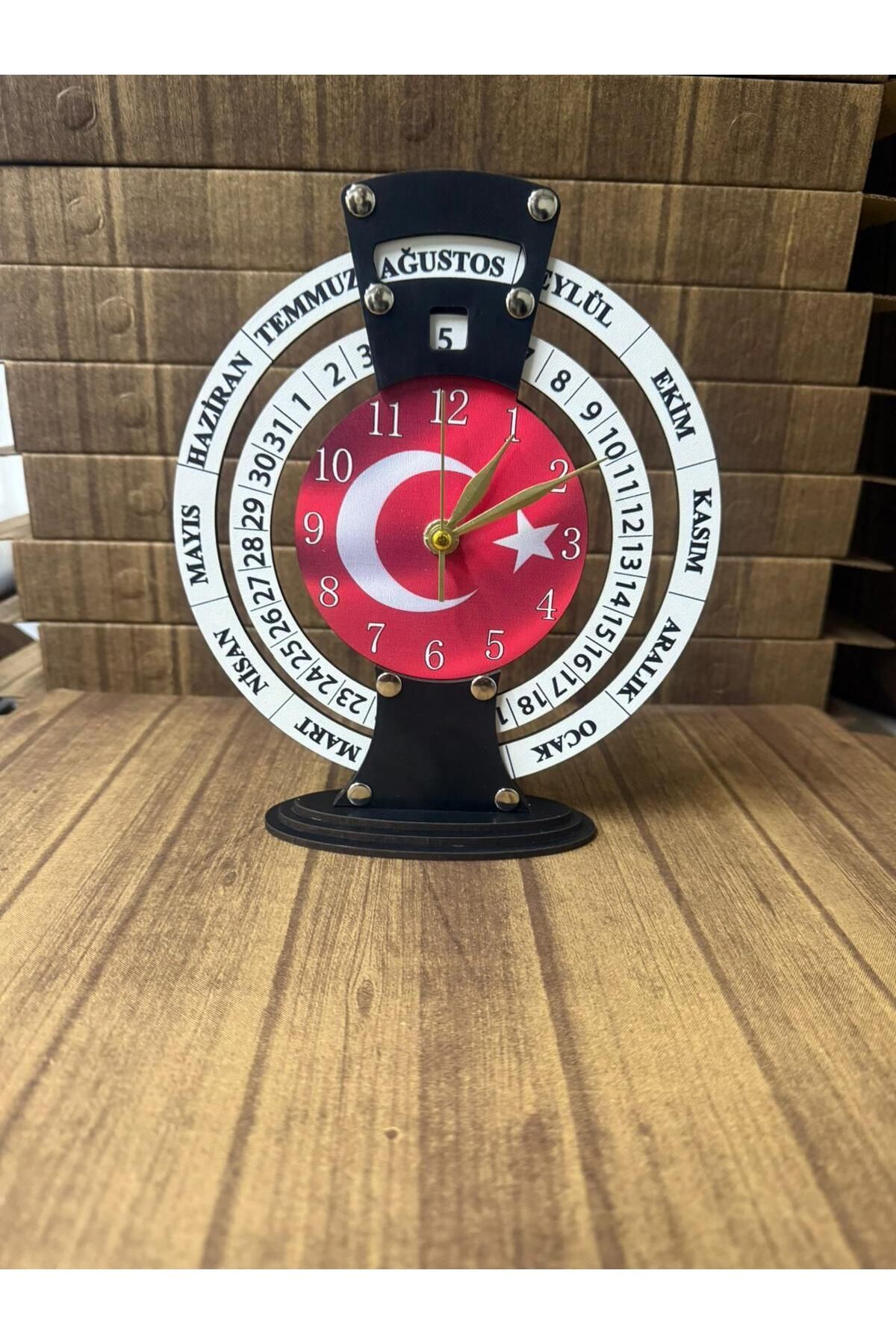 modabilge Shelife TÜRK BAYRAKLI Sonsuz Maya Takvimli Masa Saati