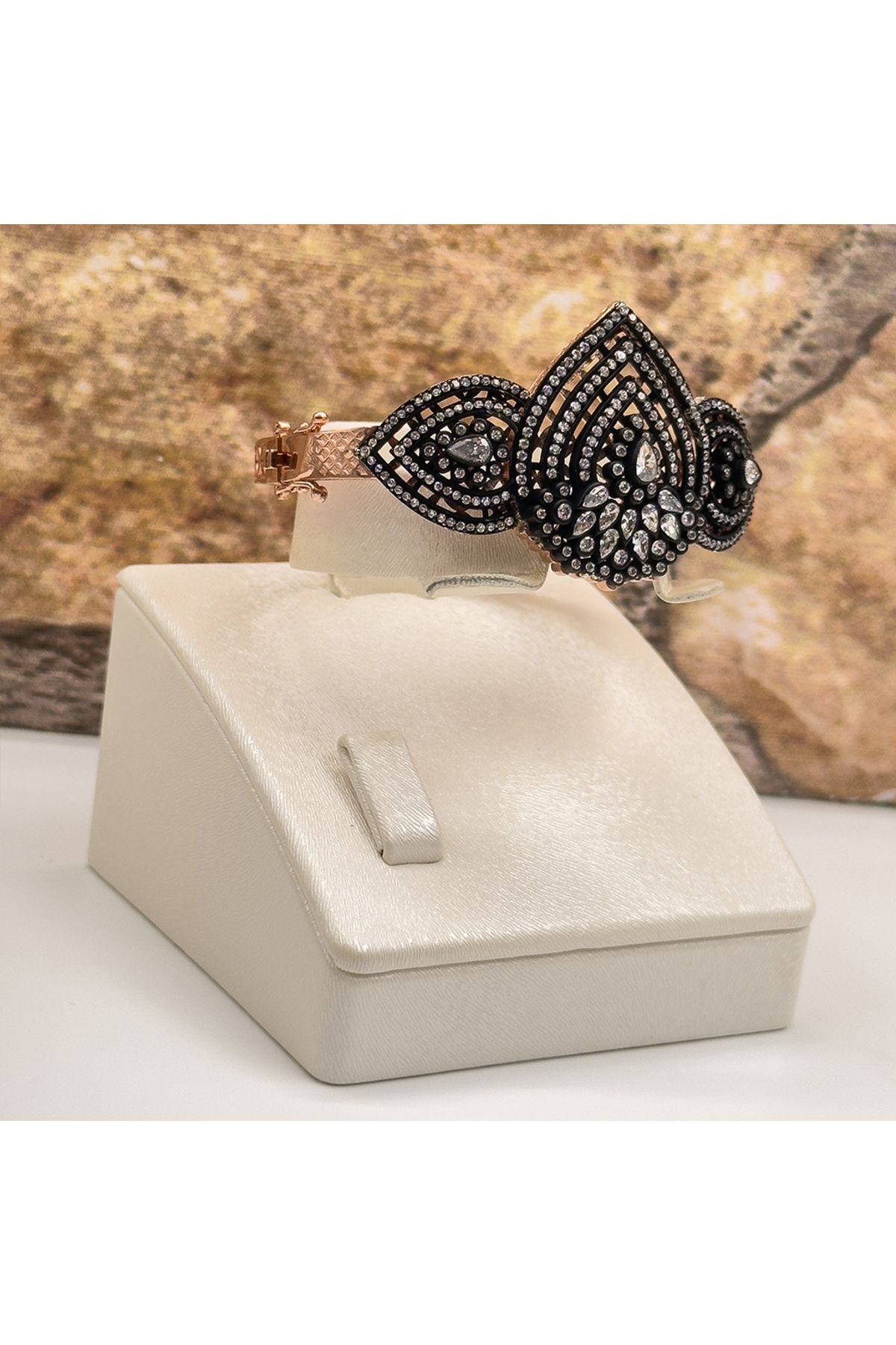 Livora Jewelry Rosegold Elmas Montür Özel Kelepçe Gümüş Bileklik