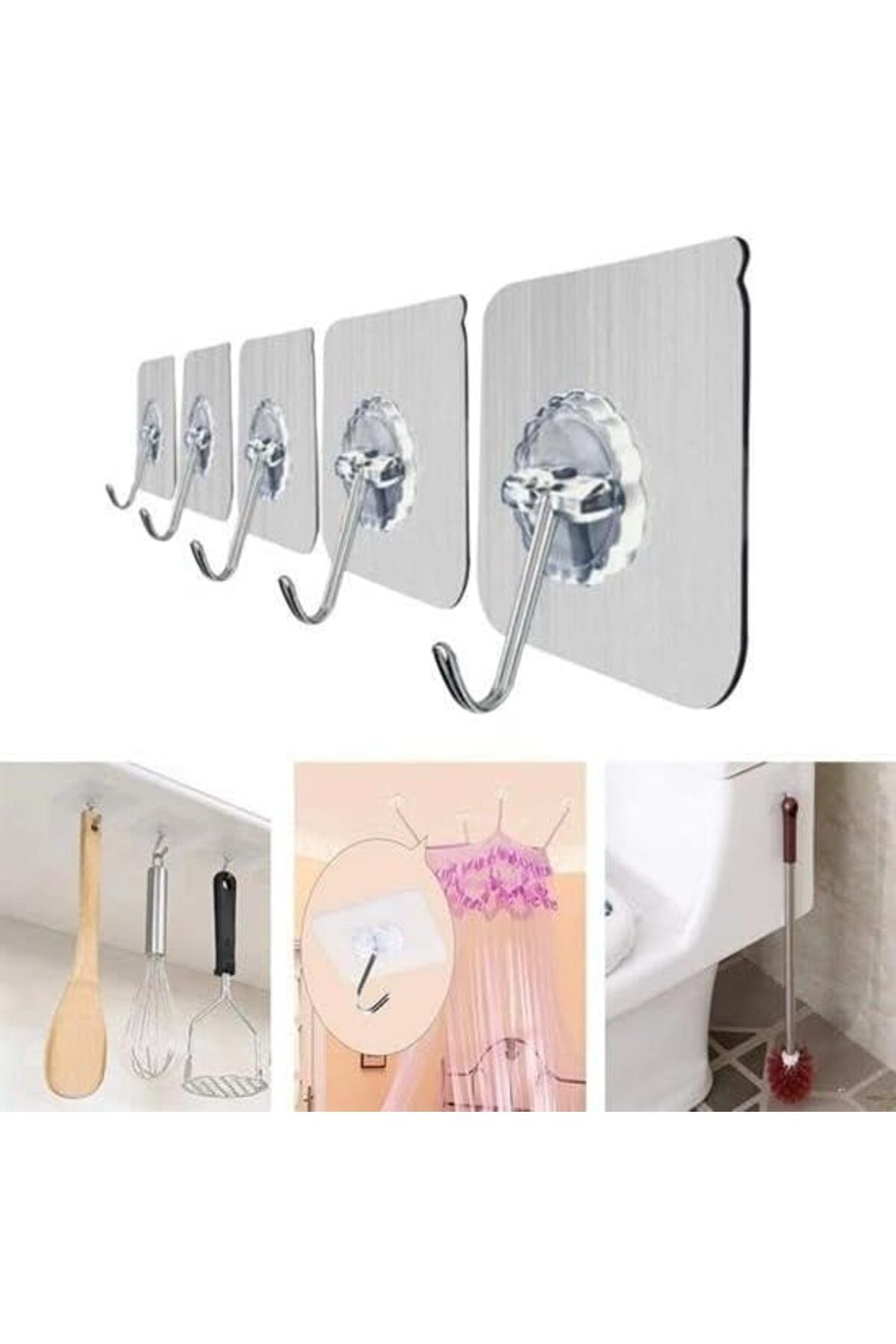 STOREMAX nffashopm Süper Güçlü Yapışkanlı Suya Dayanıklı Şeffaf Askı 5li (5 Adet) Set Yeniden Kull