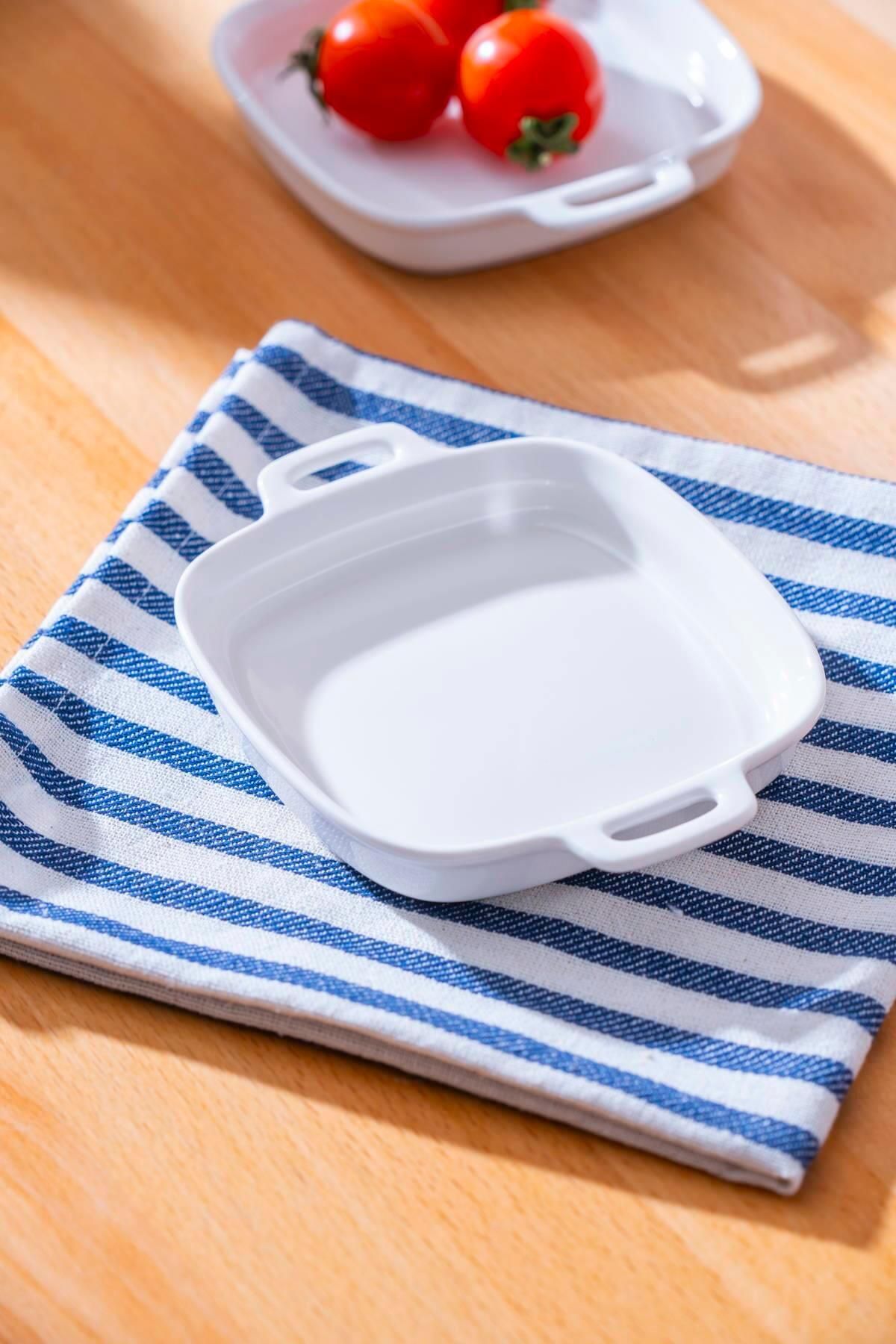 şirin eşyalarım Porselen Kare Kulplu Basık Küçük Boy Meze Tabak 10 cm / 1 Adet