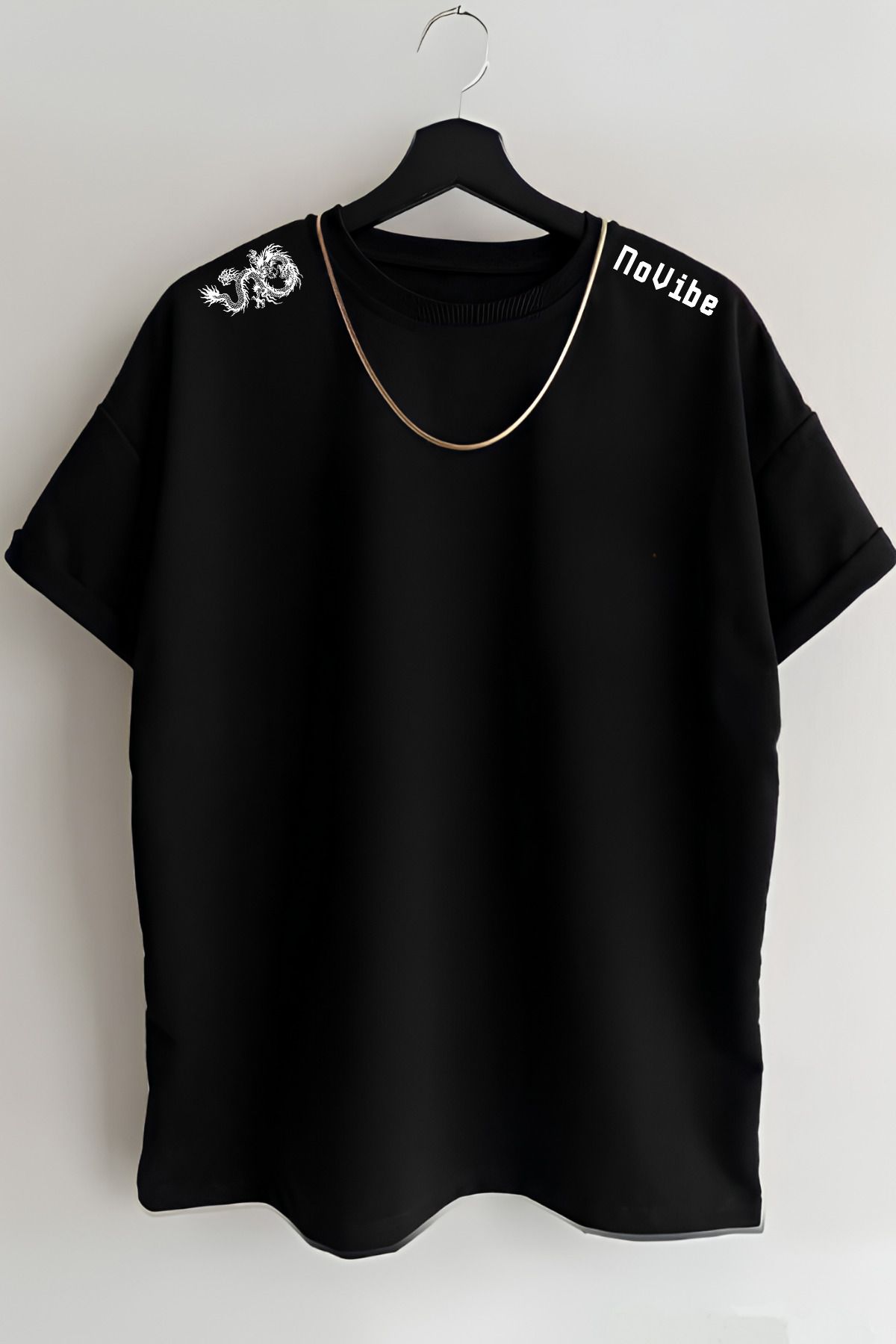 AMMA Unisex NoVibe Baskılı Oversize %100 Pamuk T-shirt