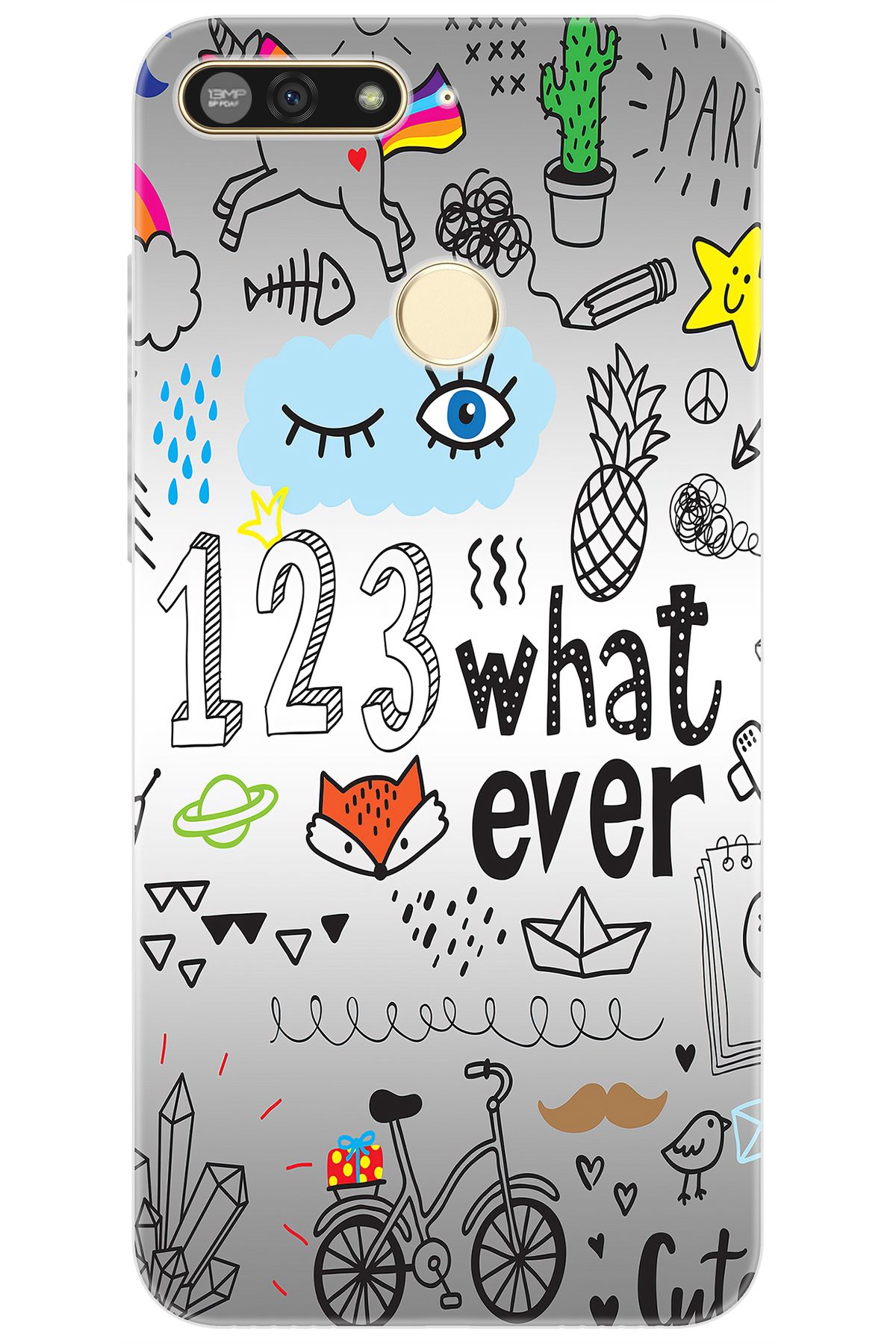 Ceppare Honor 7A (AUM-L29) Uyumlu Kılıf Desen Baskılı Silikon 123WHAT Ever STK:334 CP-zBQXQ3W