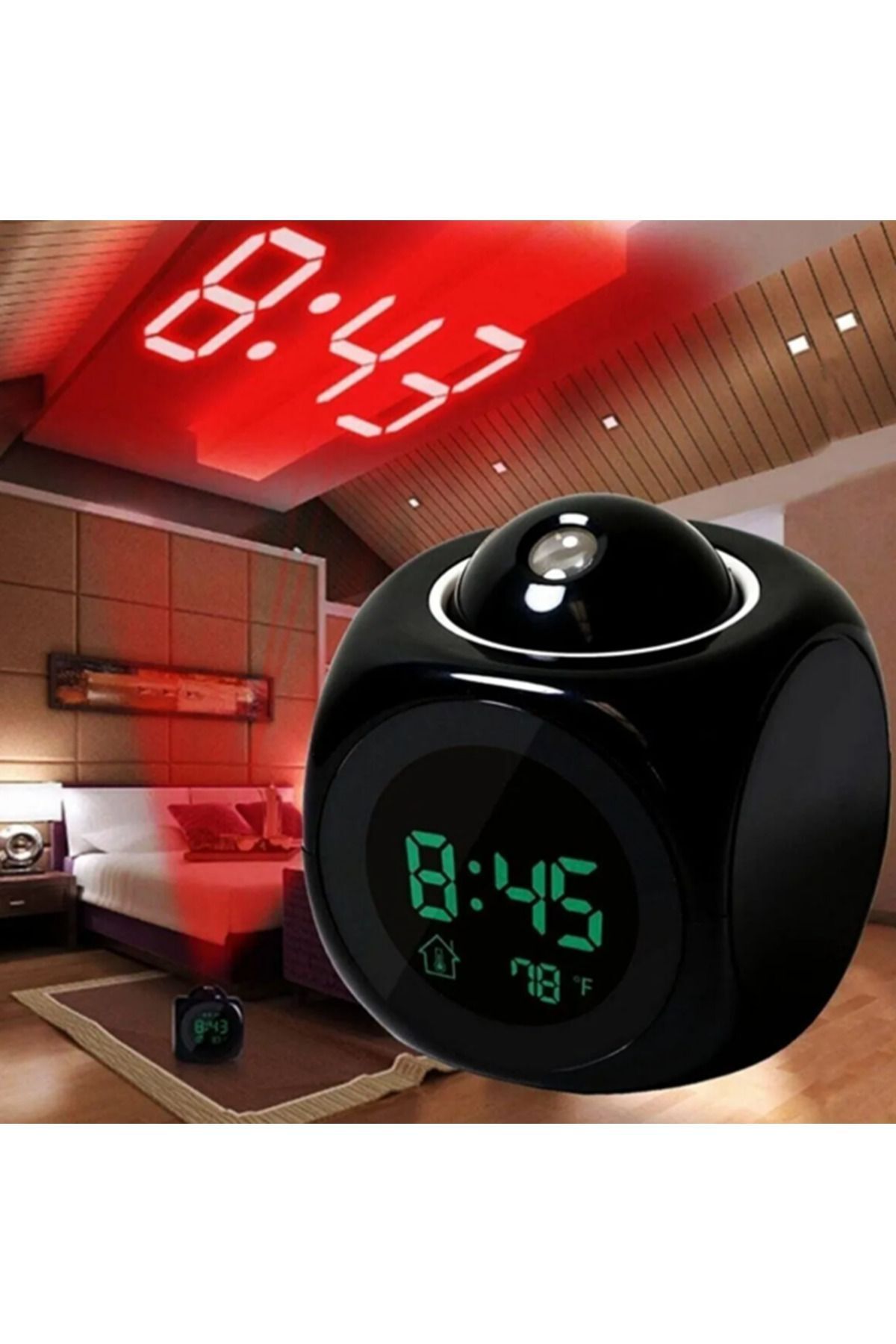NegroBox Çok Fonksiyonlu Dijital Alarmlı Lcd Projeksiyon Sıcaklık Göstergesi Erteleme Çalar Saat Siyah Renk