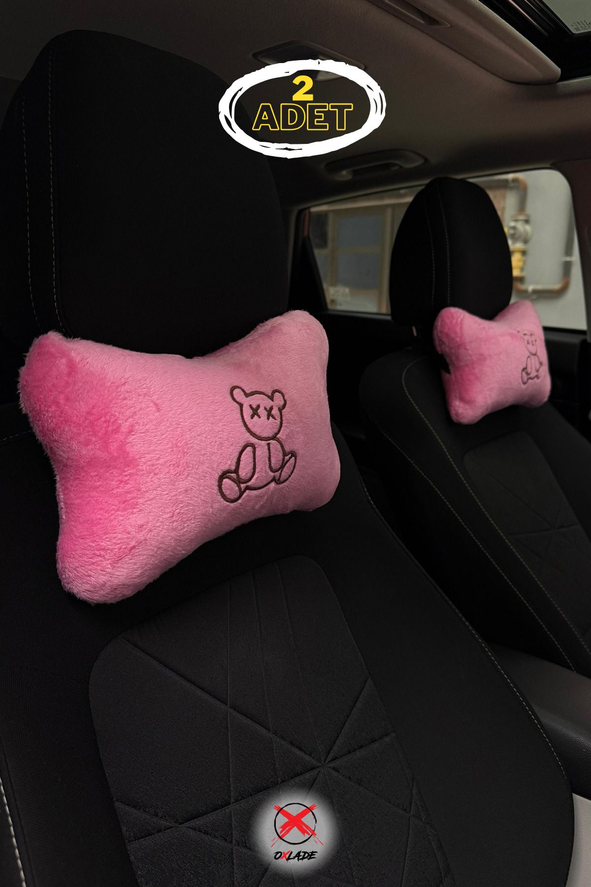Oxlade Koltuk Başlığı 2'li Premium Nakışlı Araç, Ofis Ve Oyuncu Koltuğu Için | 28x19 Cm Yastık Seti