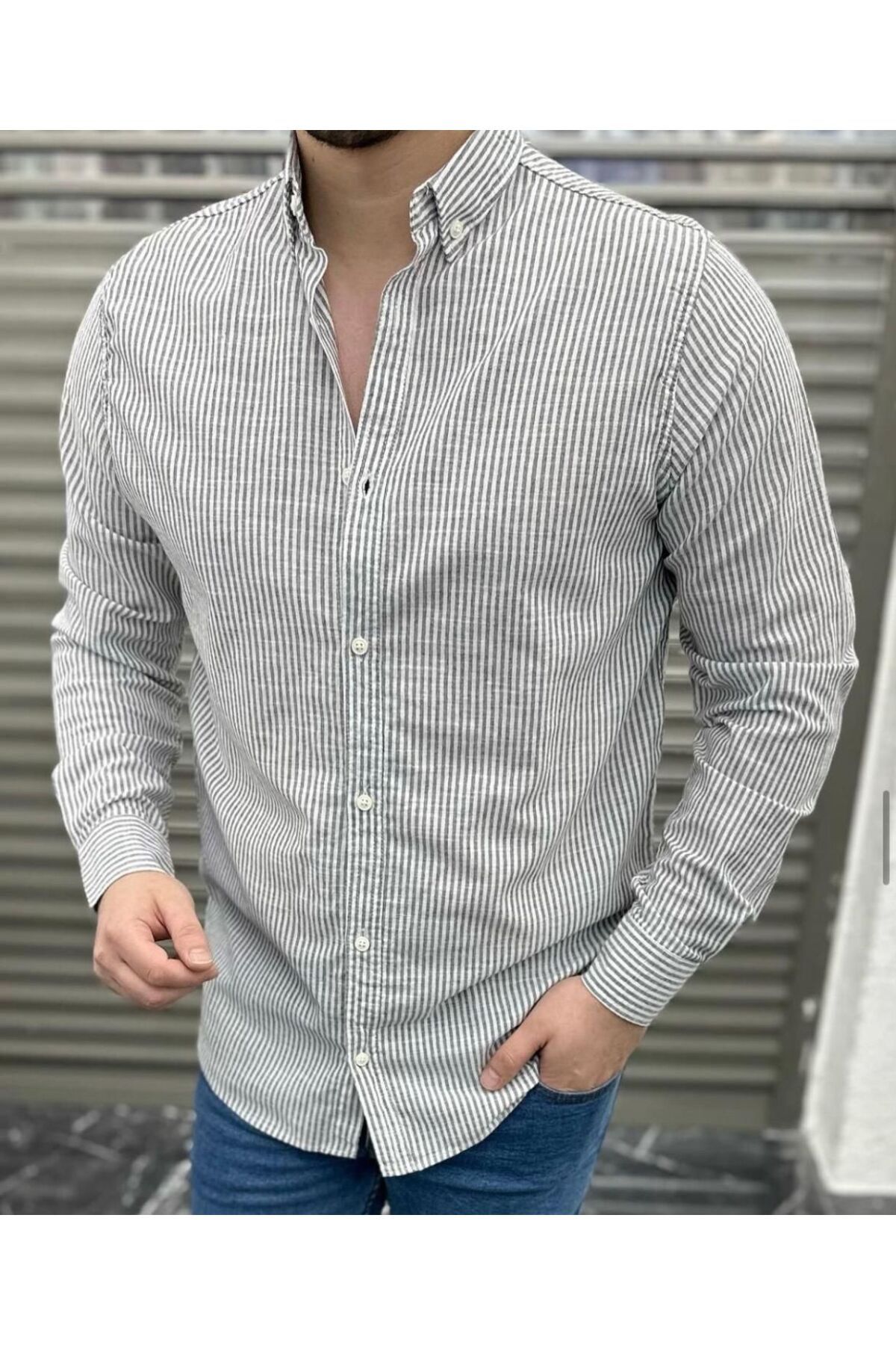 LC Waikiki Keten Çizgili Slim Fit Erkek Şık Premium Kalite Düğmeli Pamuklu Erkek Gömlek Klasik ve Spor Giyim