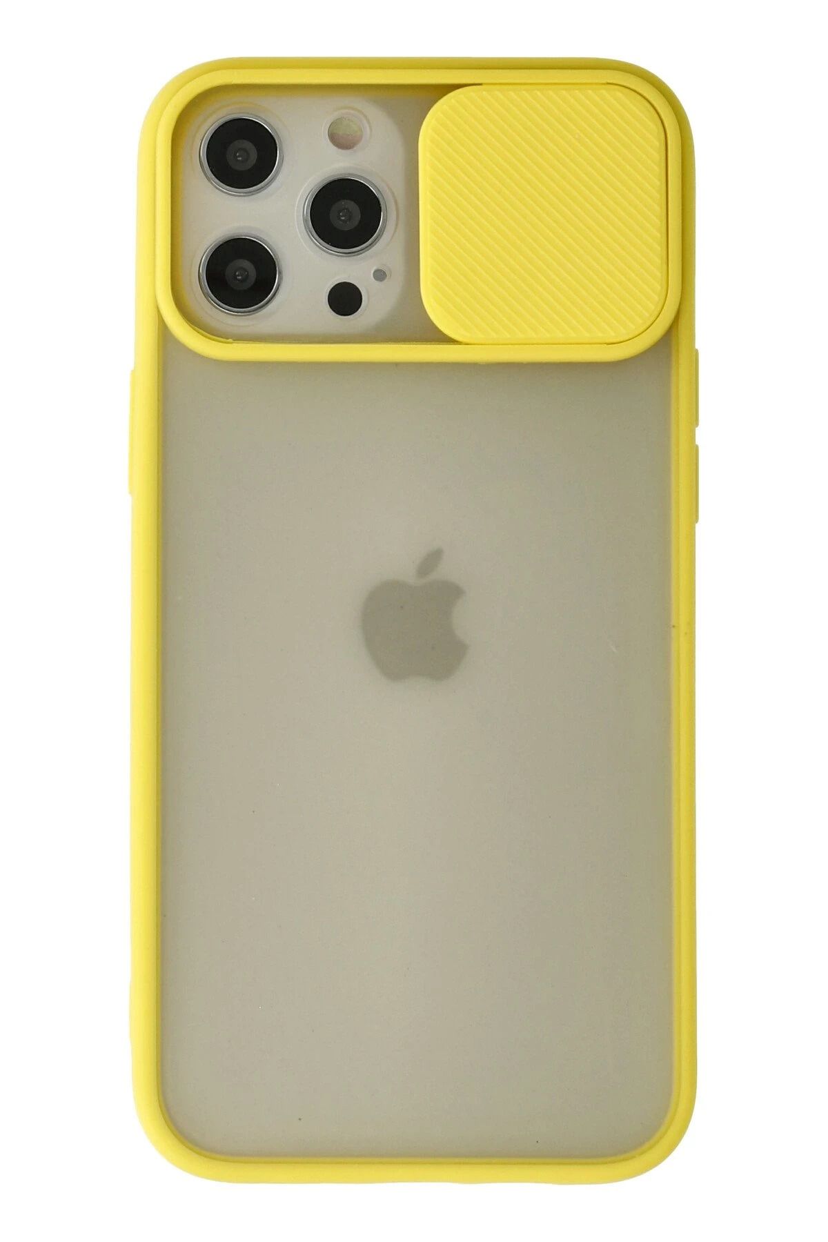 NewFace iPhone 12 Pro Max Kılıf Palm Buzlu Kamera Sürgülü Silikon - Sarı NRMSA