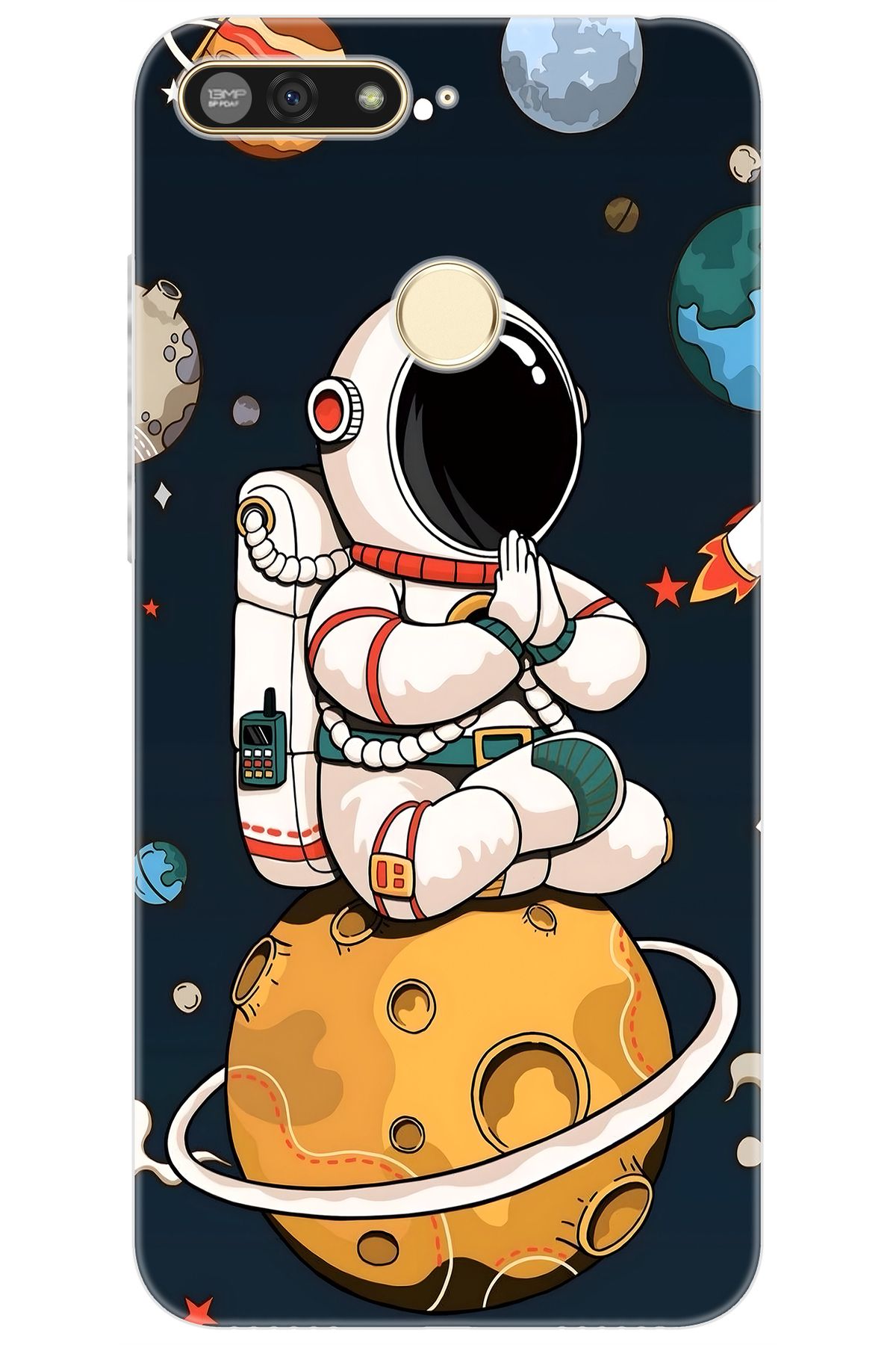 Ceppare Honor 7A (AUM-L29) Uyumlu Kılıf Desen Baskılı Silikon Astronot STK:695 CP-TLNXsr2