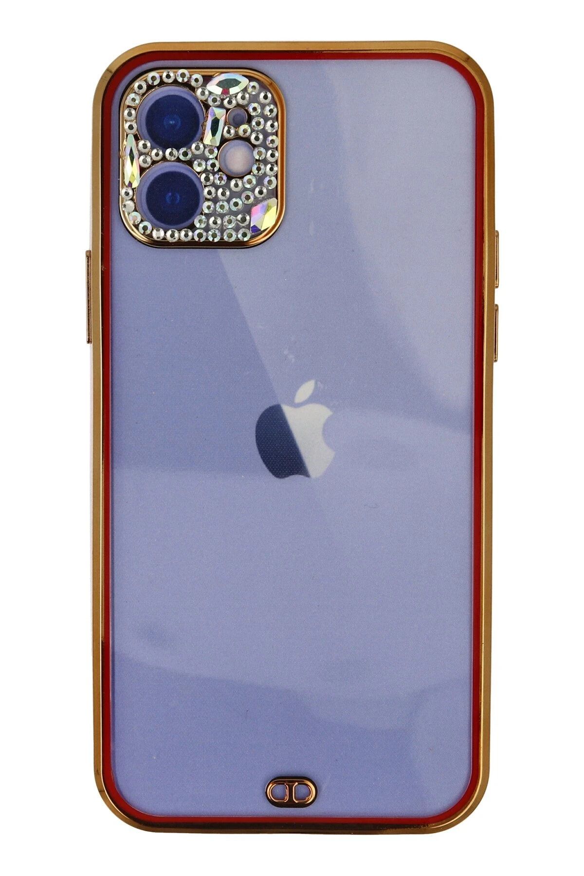 NewFace iPhone 12 uyumlu  Kılıf Liva Taşlı Silikon - Kırmızı HNZRN