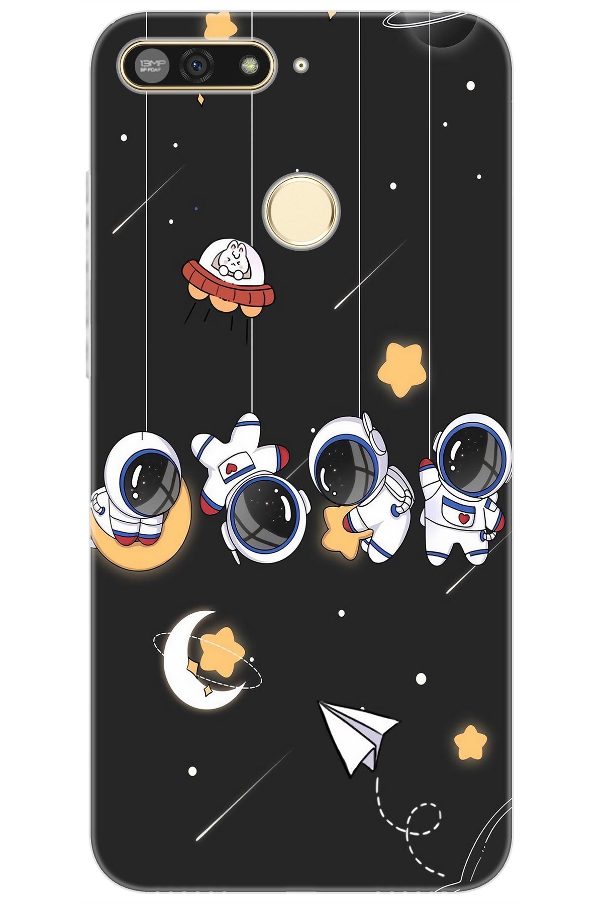 Ceppare Honor 7A (AUM-L29) Uyumlu Kılıf Desen Baskılı Silikon Sallanan Astronotlar STK:740 CP-1KxrfUM