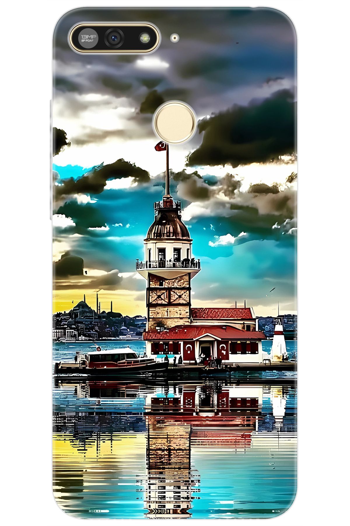 Ceppare Honor 7A (AUM-L29) Uyumlu Kılıf Desen Baskılı Silikon Kız Kulesi STK:692 CP-QtP51tY
