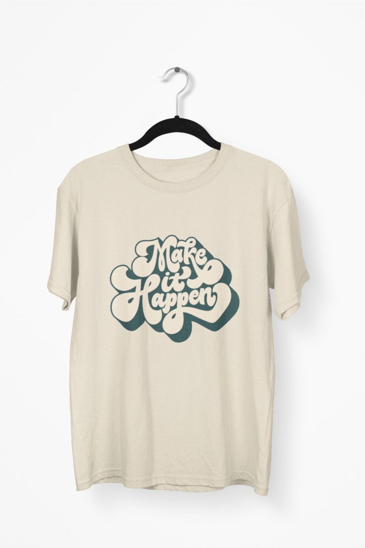 Butik ERKEK/KADIN -MAKE HIT HAPPEN- TRANSFER BASKILI YUVARLAK YAKA KISA KOL TİŞÖRT