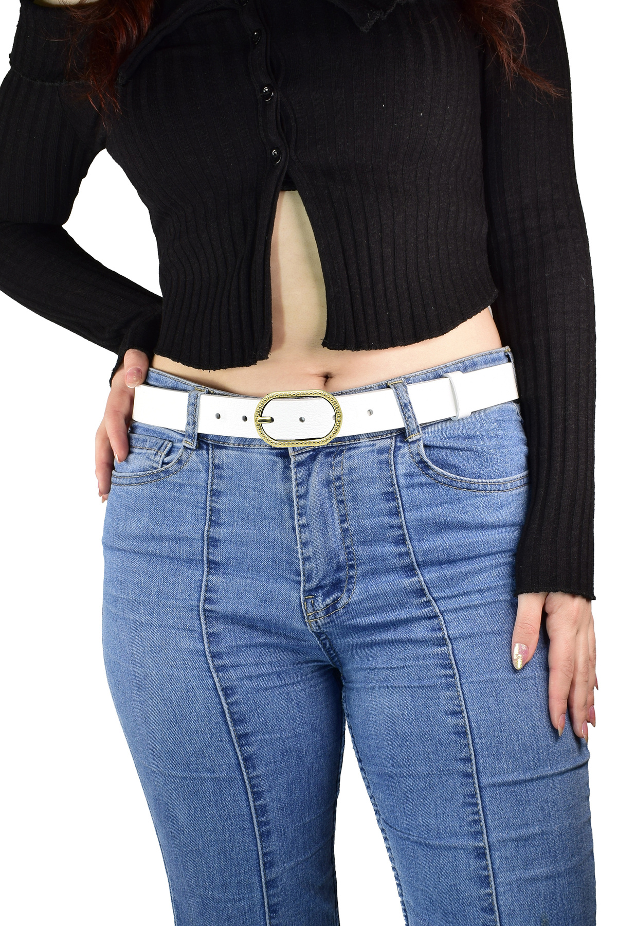 GoDeri-100% Genuine Leather Gold Buckle Milk White Thin Women's Belt, 3 Cm=3cm-kdn-32 3