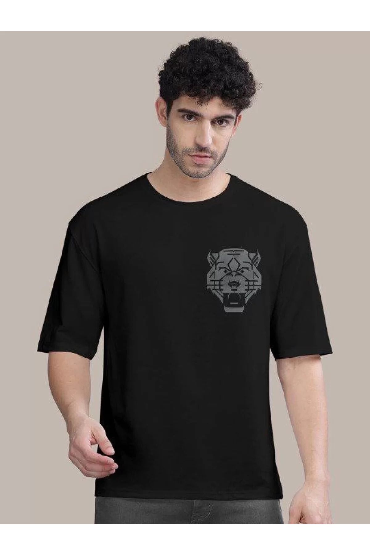 İndigo Park Gomerra Erkek Oversize T-shirt Baskılı - Siyah
