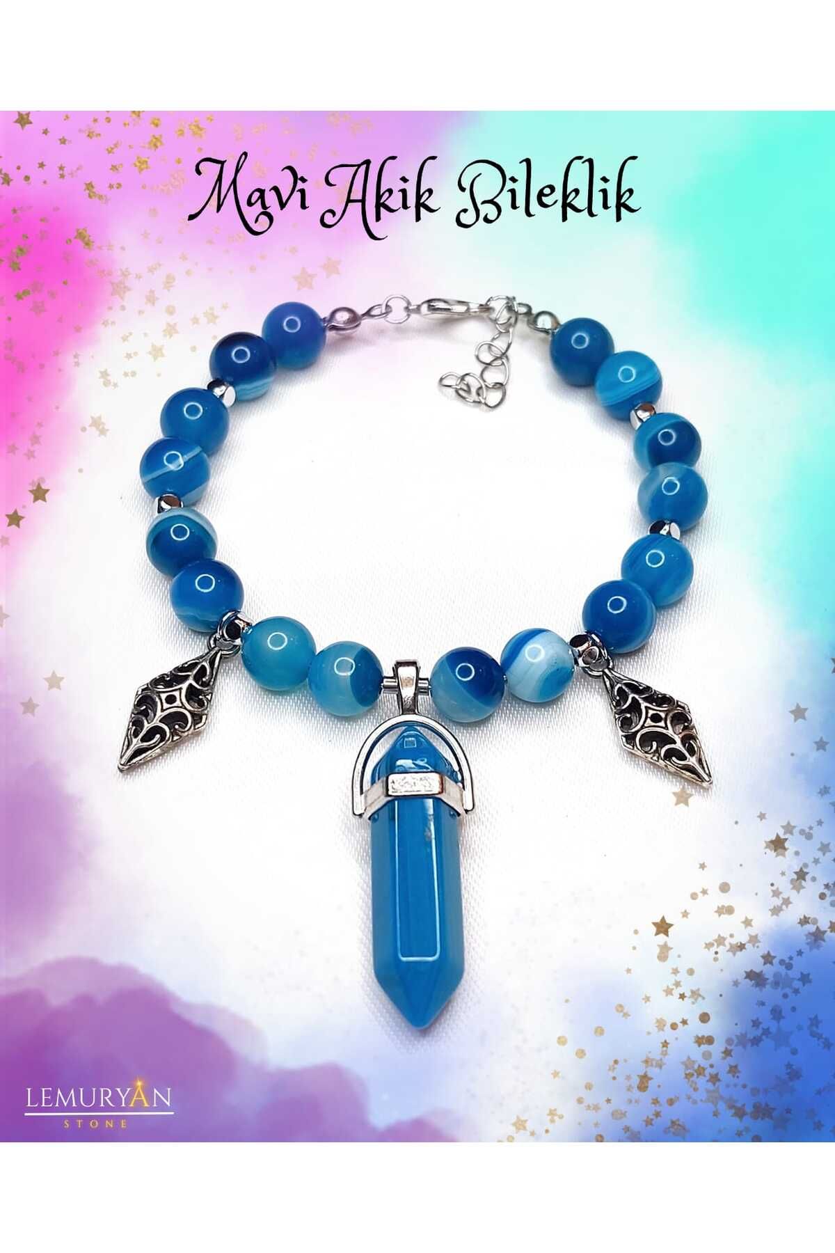 Herkimer Doğal Taş Orijinal Doğaltaş Mavi Akik Pandül Bileklik