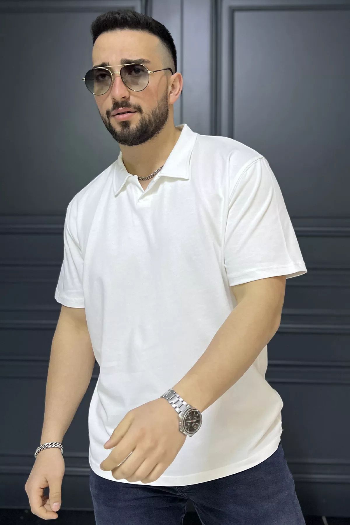MİSHAR İTALİA Beyaz Polo Yaka Erkek Tişört