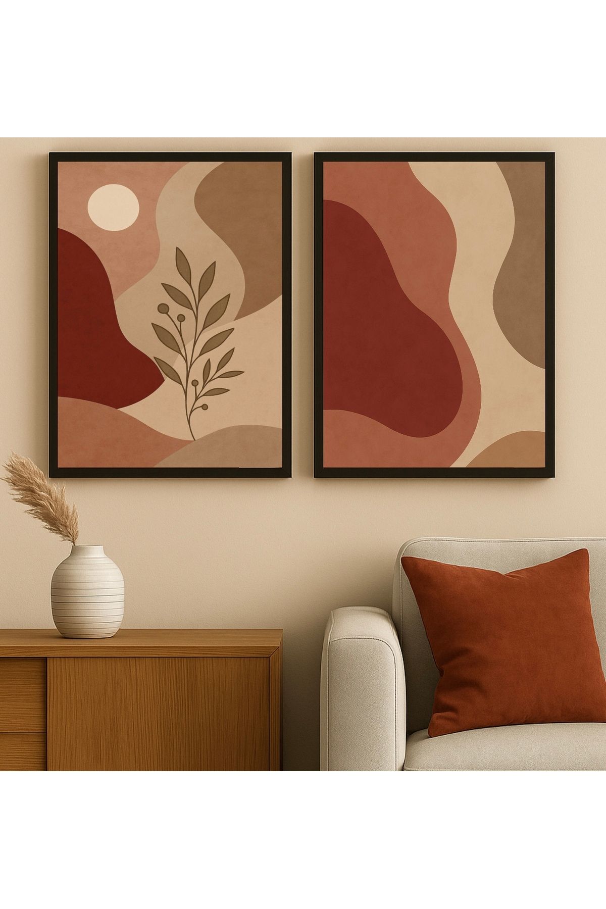 For Art Atölye Terracotta Flow – Özel Tasarım Dijital Baskı Ahşap Çerçeveli 2’li Tablo Seti