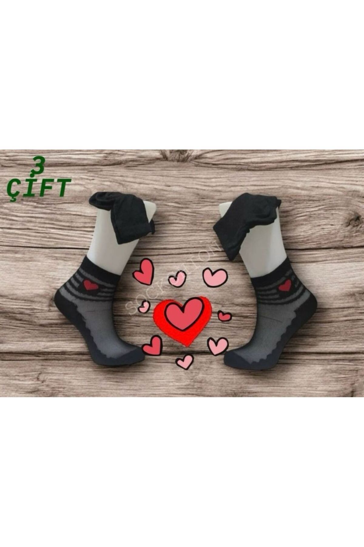 SOCKSHION 3 Çift Kadın Kalp Desenli Tül Çorap
