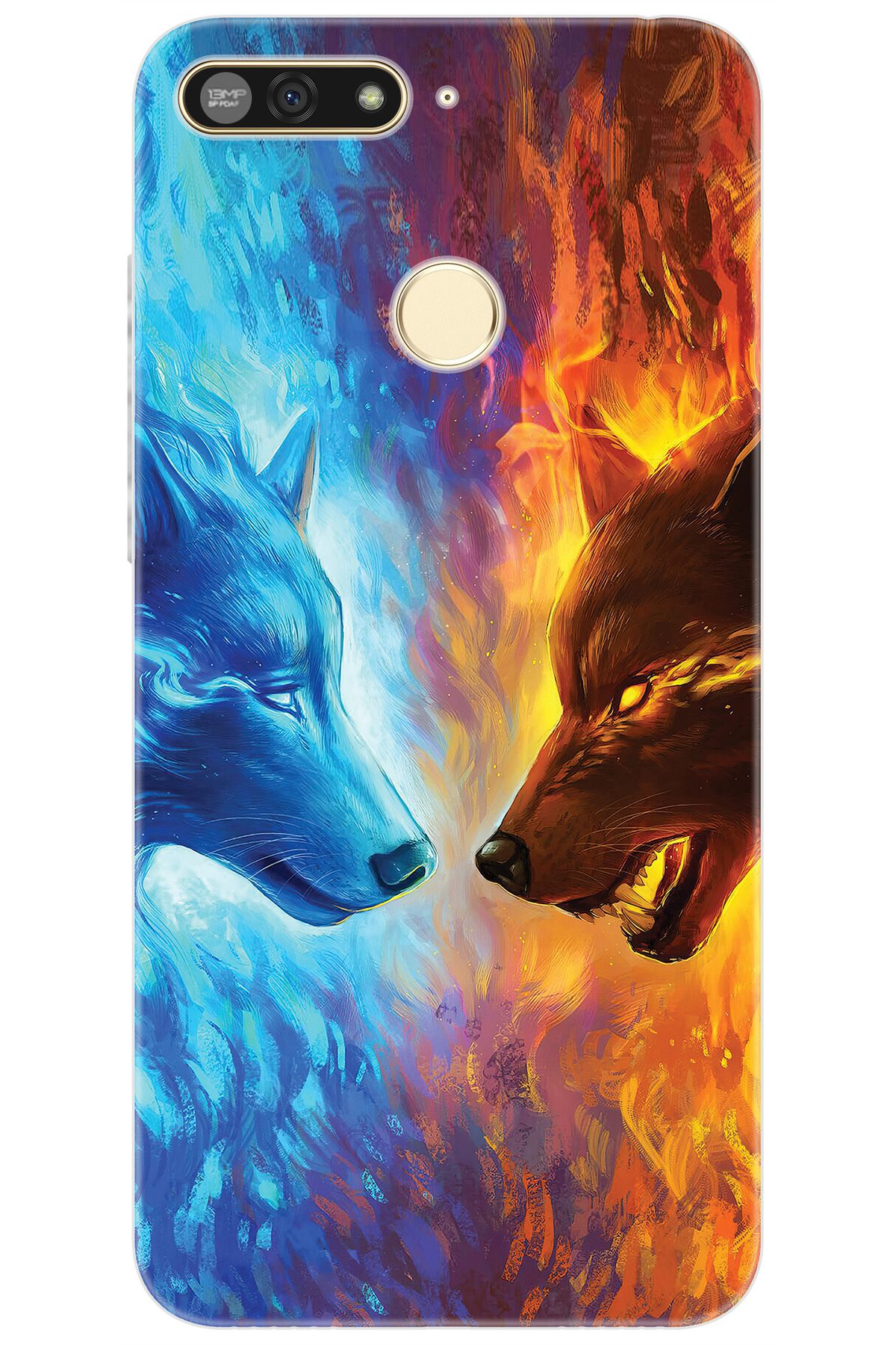 Ceppare Honor 7A (AUM-L29) Uyumlu Kılıf Desen Baskılı Silikon Alev ve Kurtlar STK:489 CP-z1yFhLm