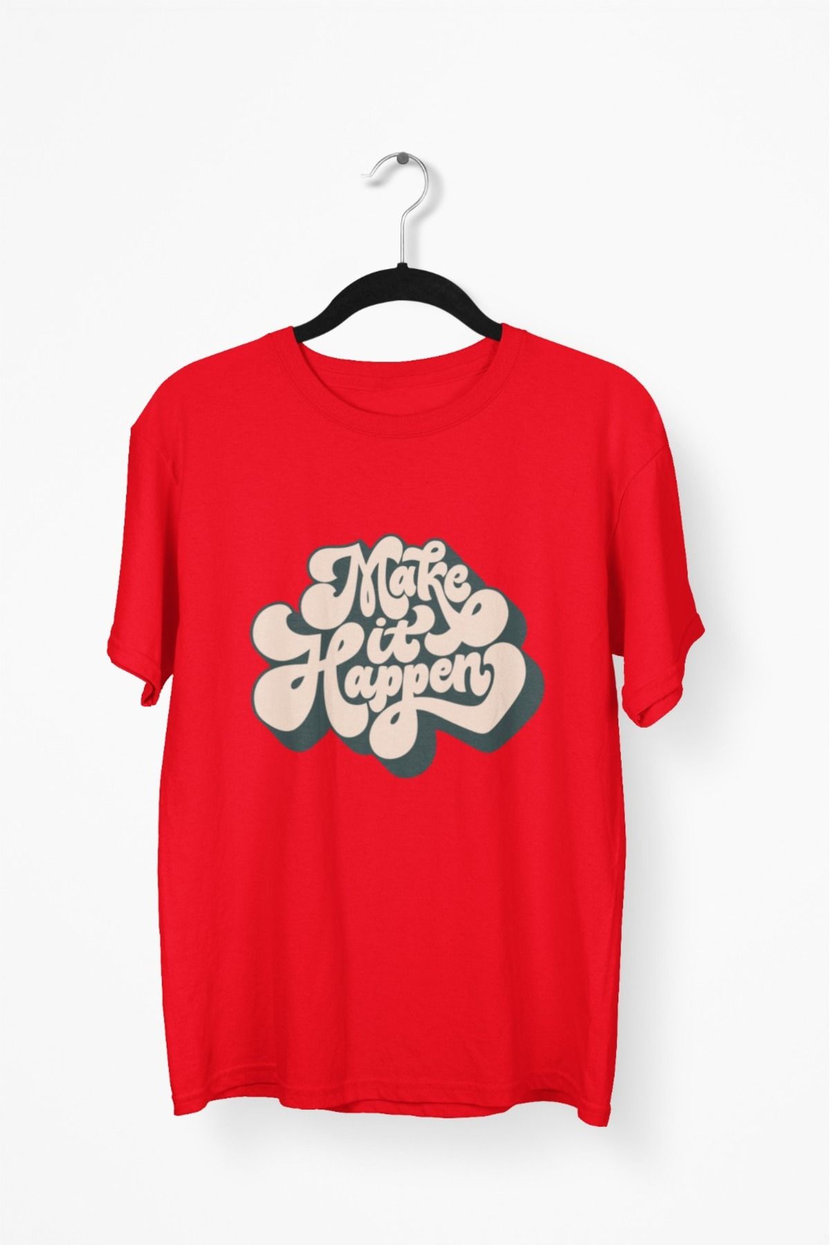 Butik ERKEK/KADIN -MAKE HIT HAPPEN- TRANSFER BASKILI YUVARLAK YAKA KISA KOL TİŞÖRT