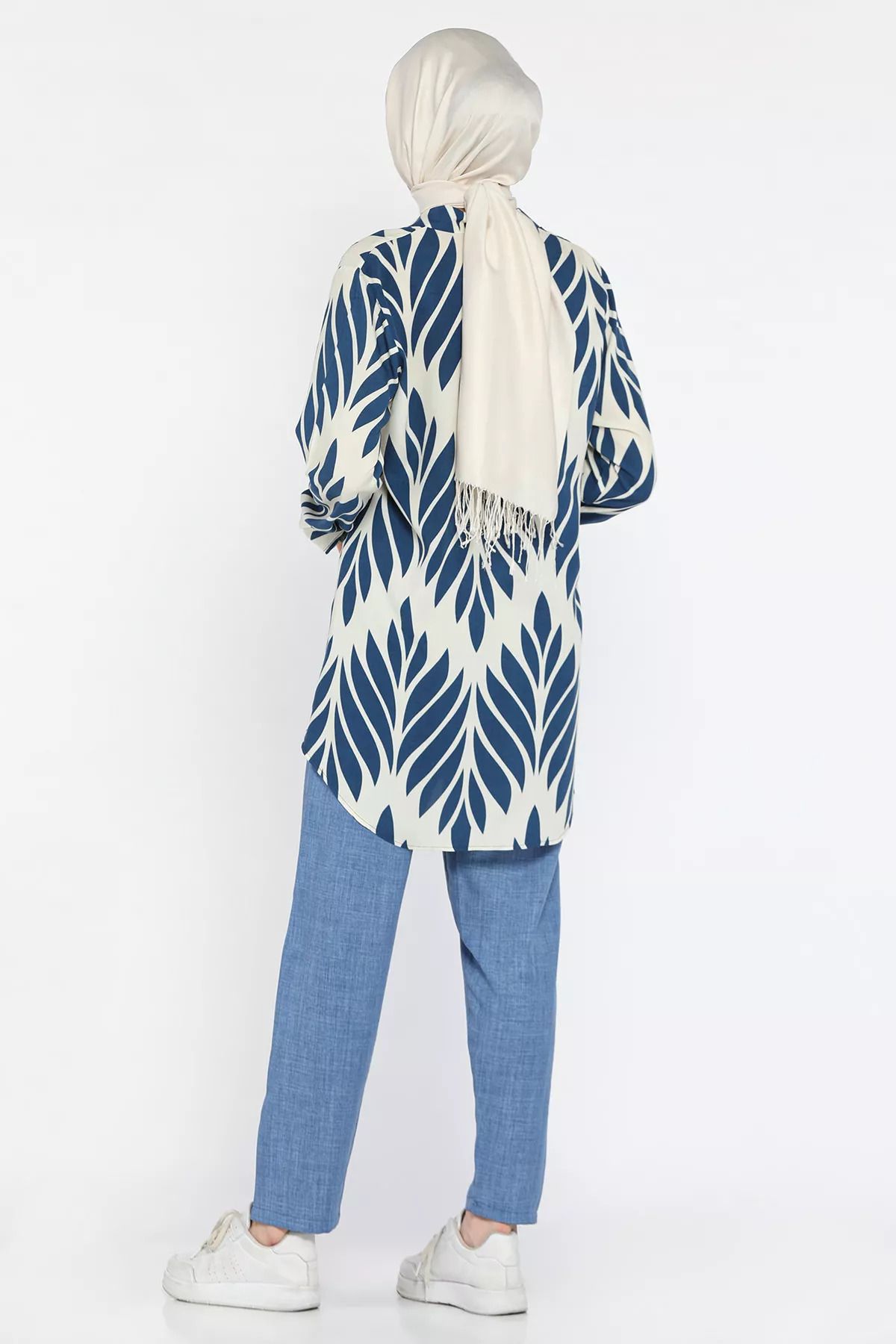 julude-Kremindigo Plus Size Patterned Tunic Trousers Hijab Double Set 7
