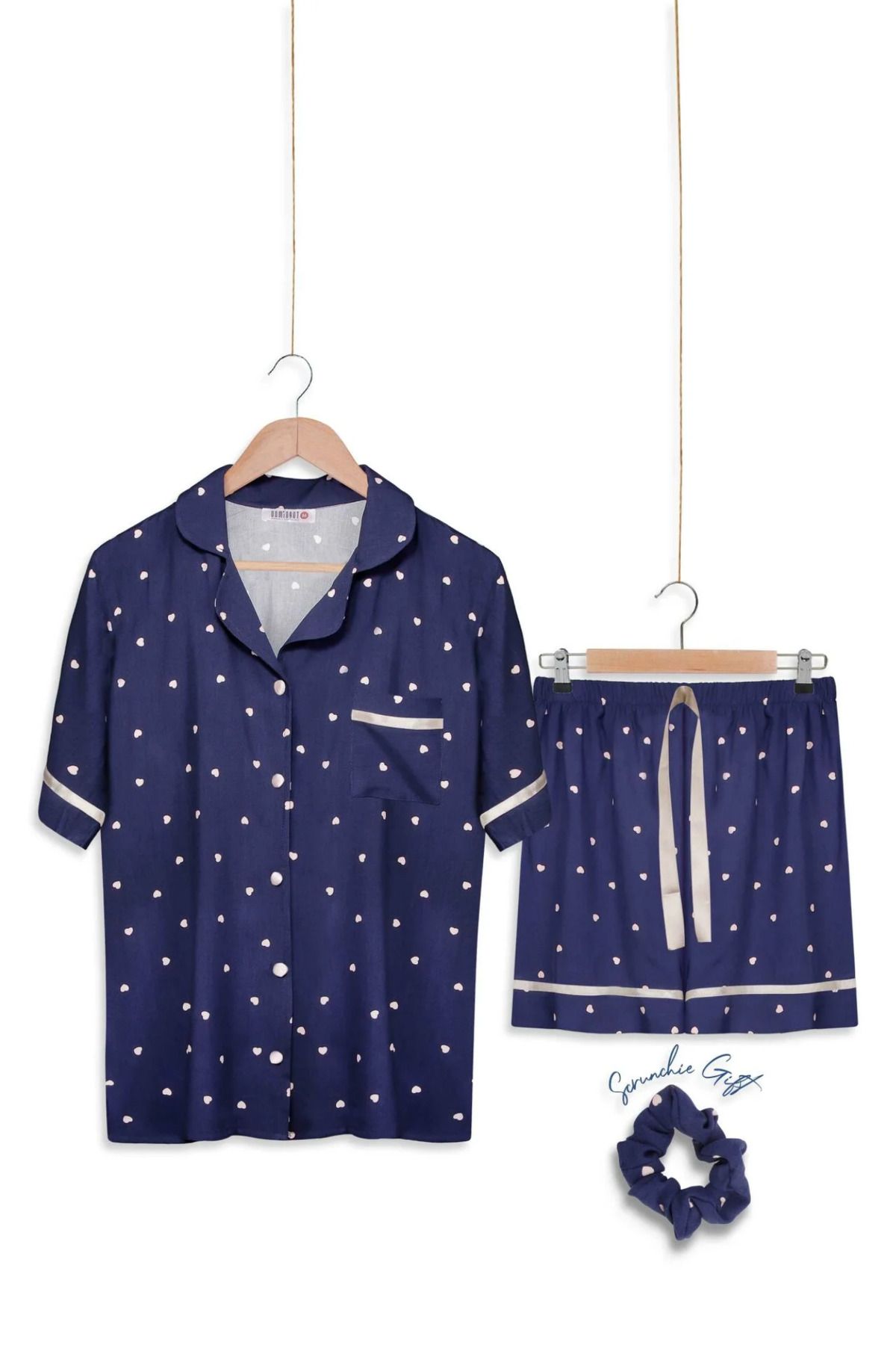ZENCHES kadın kısa kollu şortlu rahat günlük şık pijama takımı