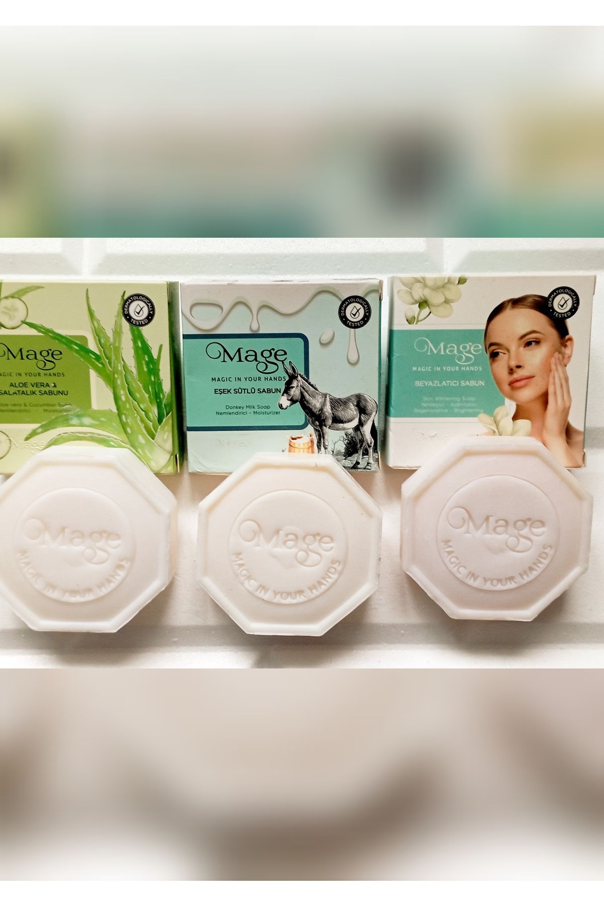 Mage Eşşek Sütlü ,Aloe Vera Ve Beyazlatı Sabun Seti.Üçlü Paket