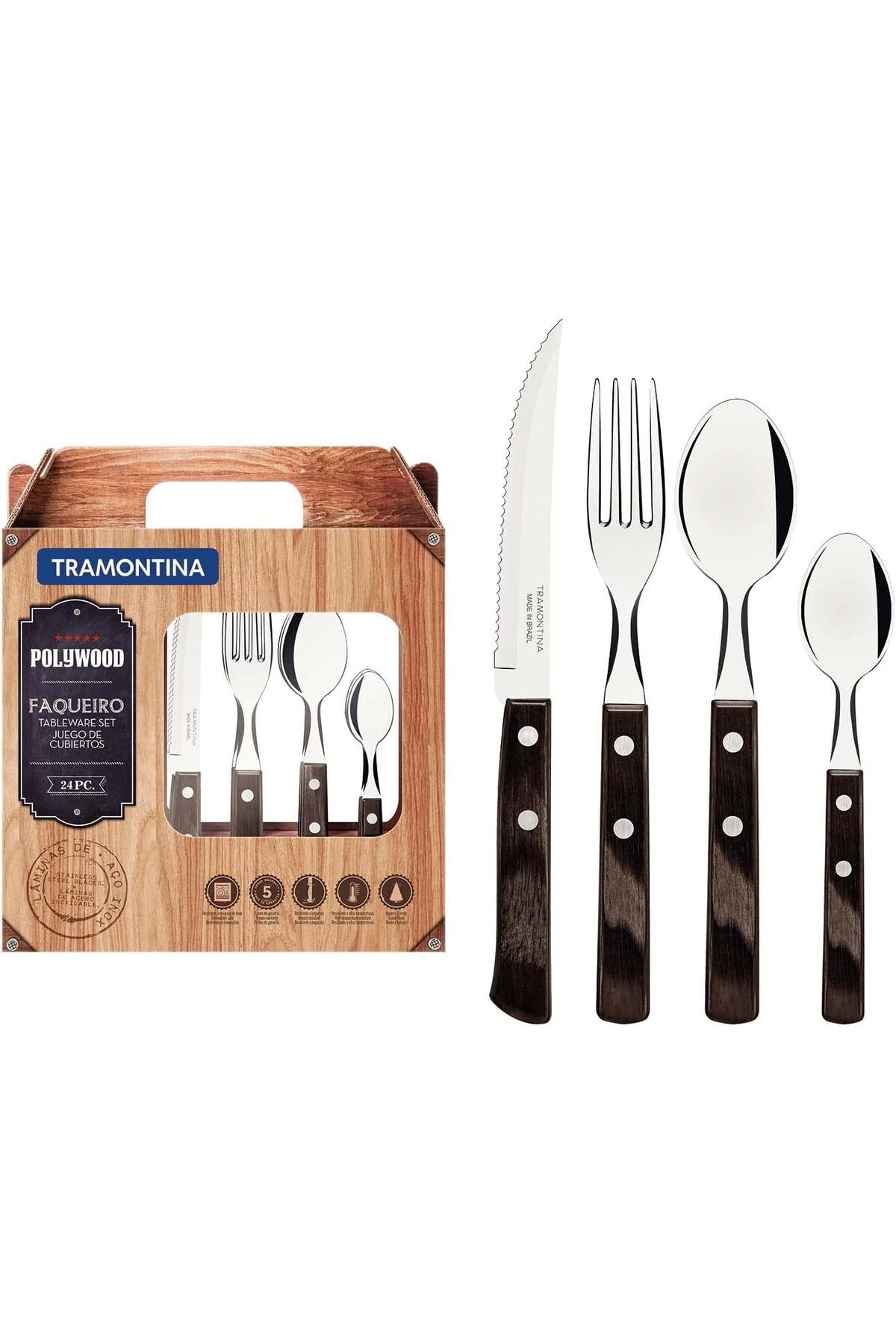 STOREMAX nffashopm Churrasco 21199/905 Çatal, Kaşık, Biftek-Steak Bıçağı Seti (24 lü Kutu) storest