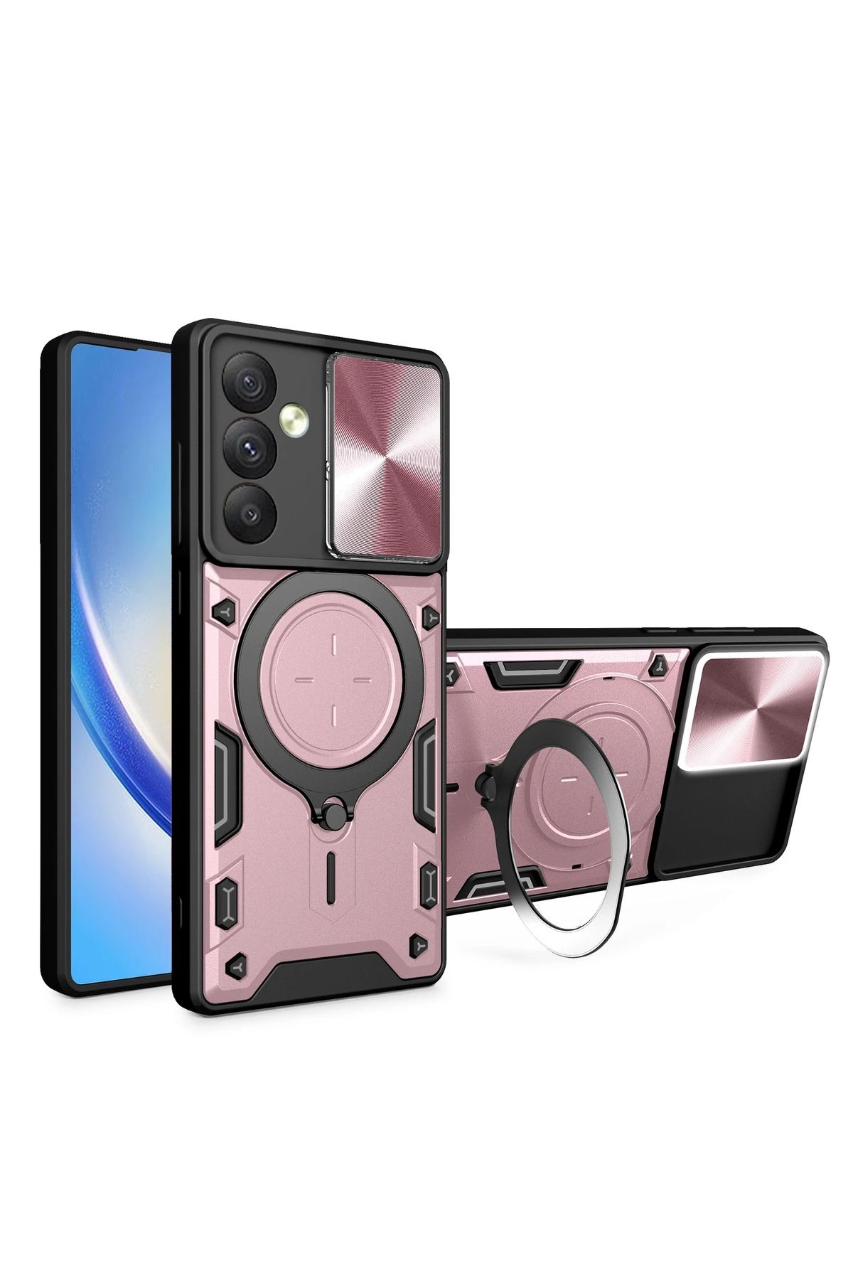 MMPSHOP Galaxy S24 Fe Uyumlu Kamera Koruma 360 Dönebilen Magsafe Halka Stand Özellikli Tank Kılıf