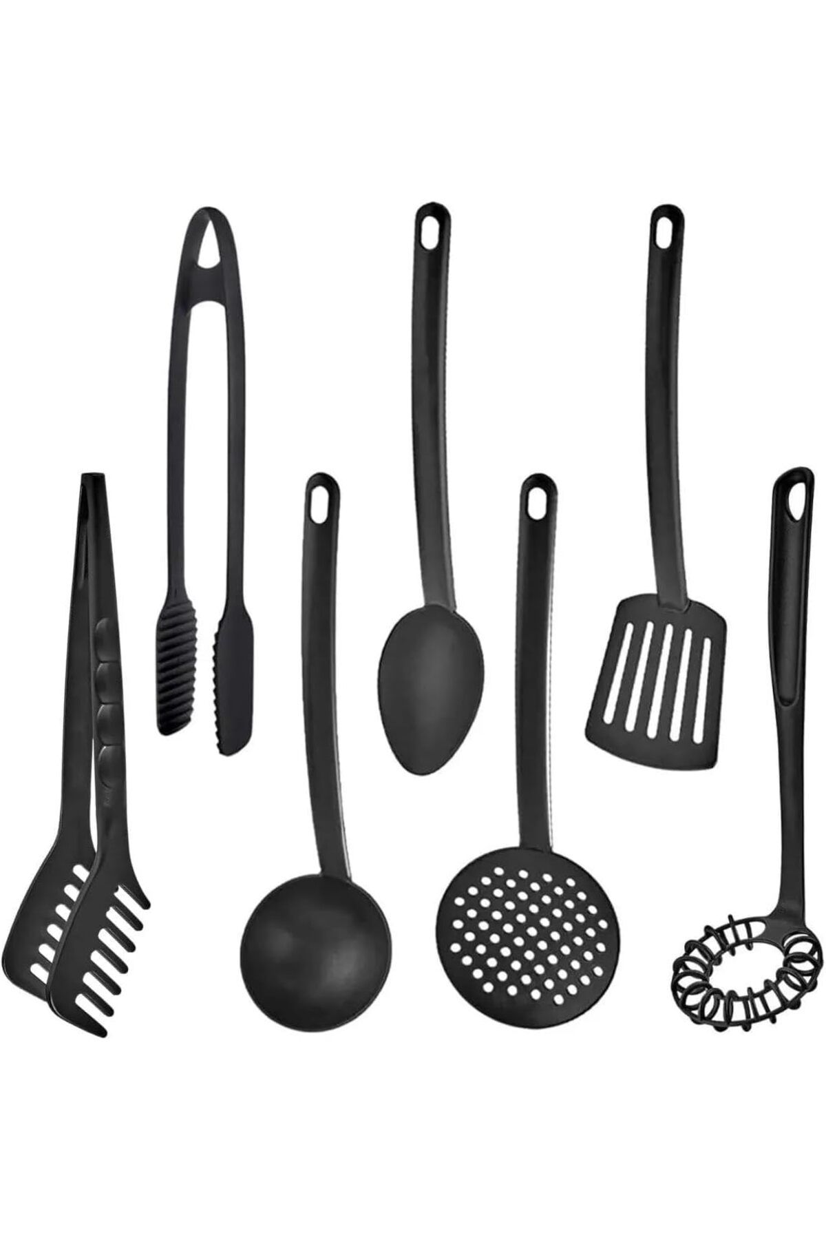 STOREMAX nffashopm 7 Parça Yanmaz Yapışmaz Teflon Kaplama Servis Seti Kepçe Kevgir Spatula Kaşık Plasti