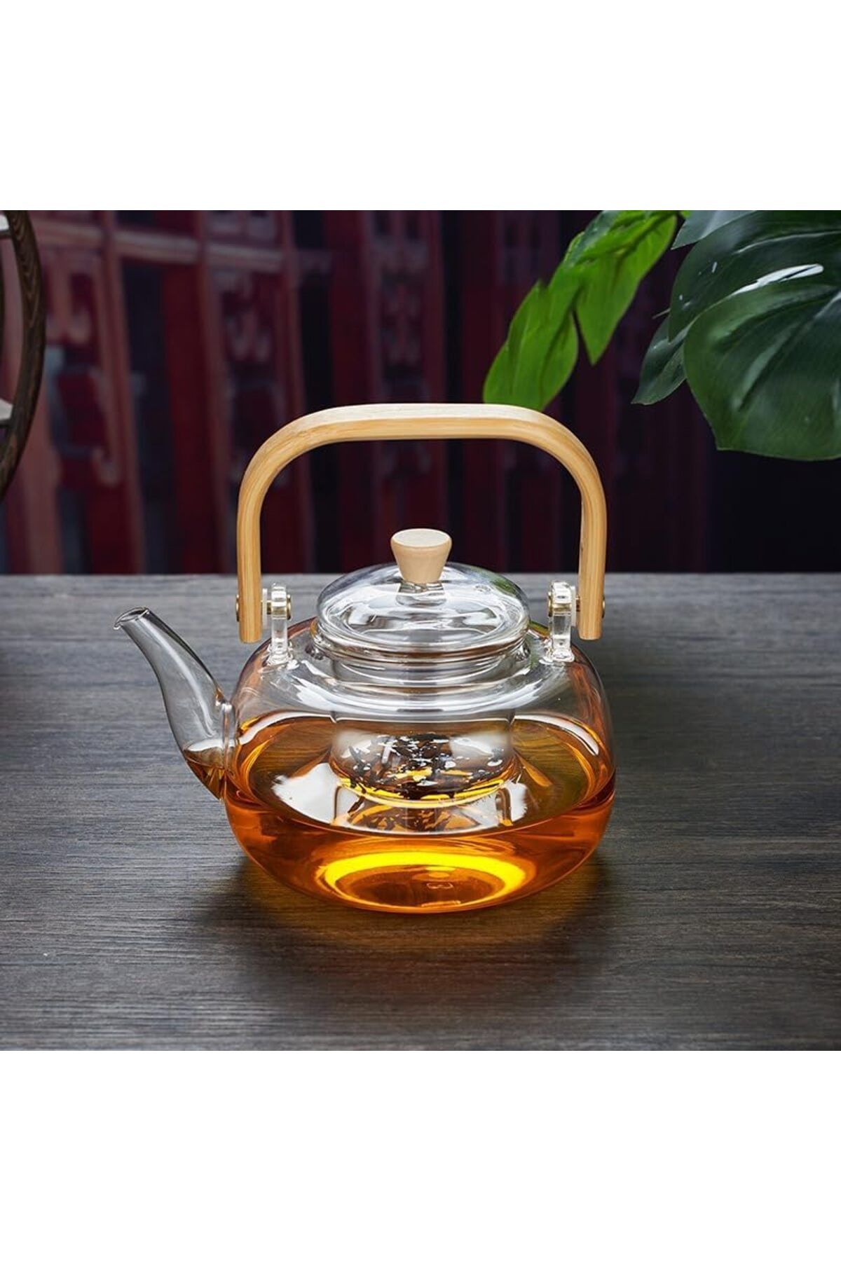 STOREMAX nffashopm Bambu Saplı Isıya Dayanıklı Borosilikat Cam Süzgeçli Demlik 1000ml, Isıya Dayanıkl