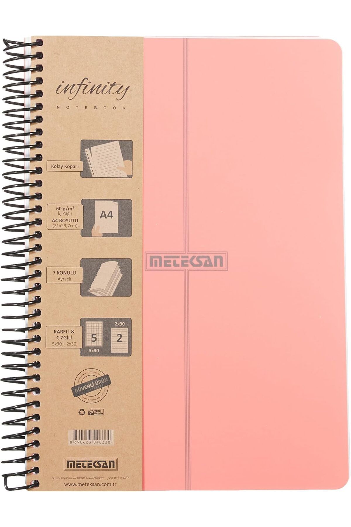 STOREMAX nffashopm Infinity Pastel Serisi, A4, 7 Konulu (5 Kareli, 2 Çizgili) 210 Yaprak PP Kapaklı Spirall