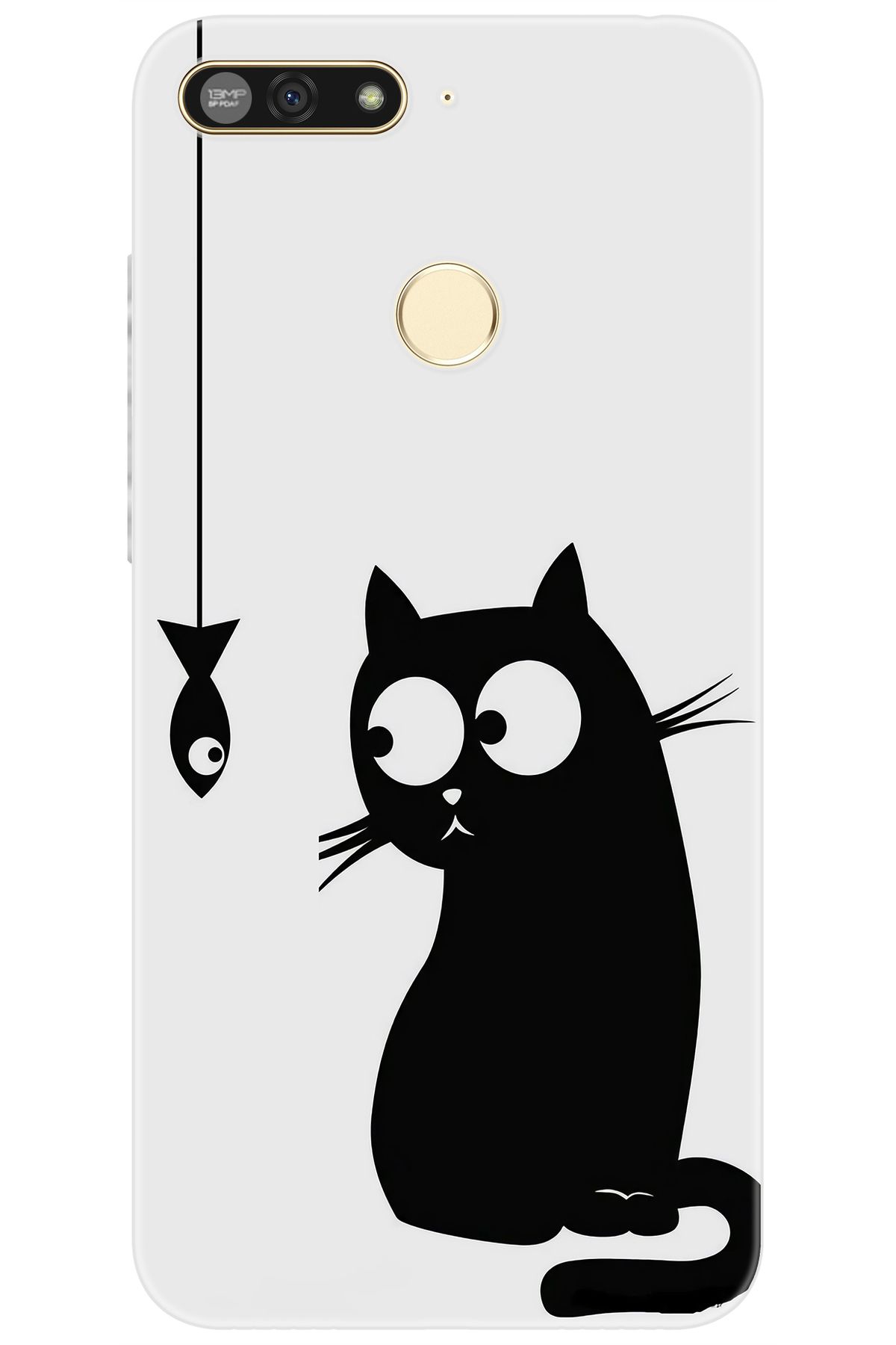 Ceppare Huawei Y6 2018 (ATU-L21) Uyumlu Kılıf Desen Baskılı Silikon Balık ve Kedi STK:747 CP-45xqcTK