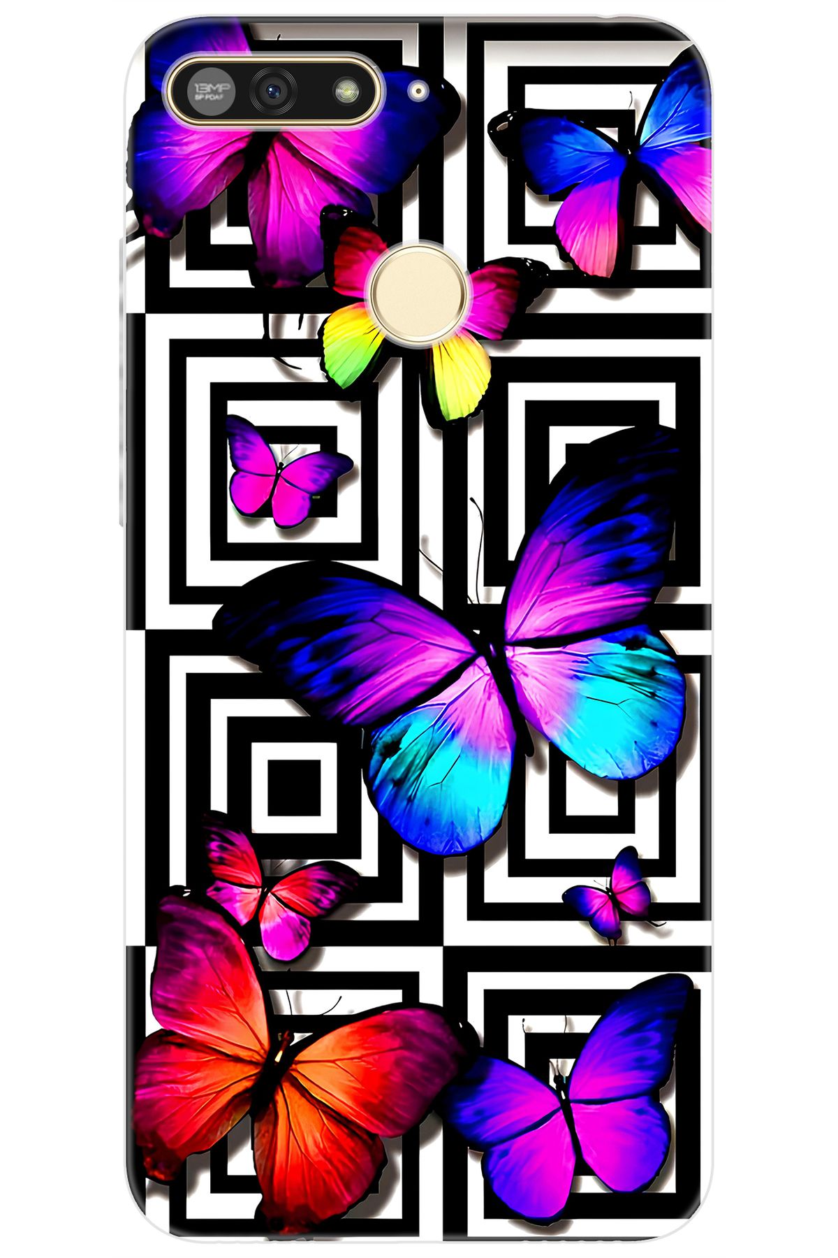 Ceppare Huawei Y6 2018 (ATU-L21) Uyumlu Kılıf Desen Baskılı Silikon Kelebek STK:699 CP-ZaVy6Uf