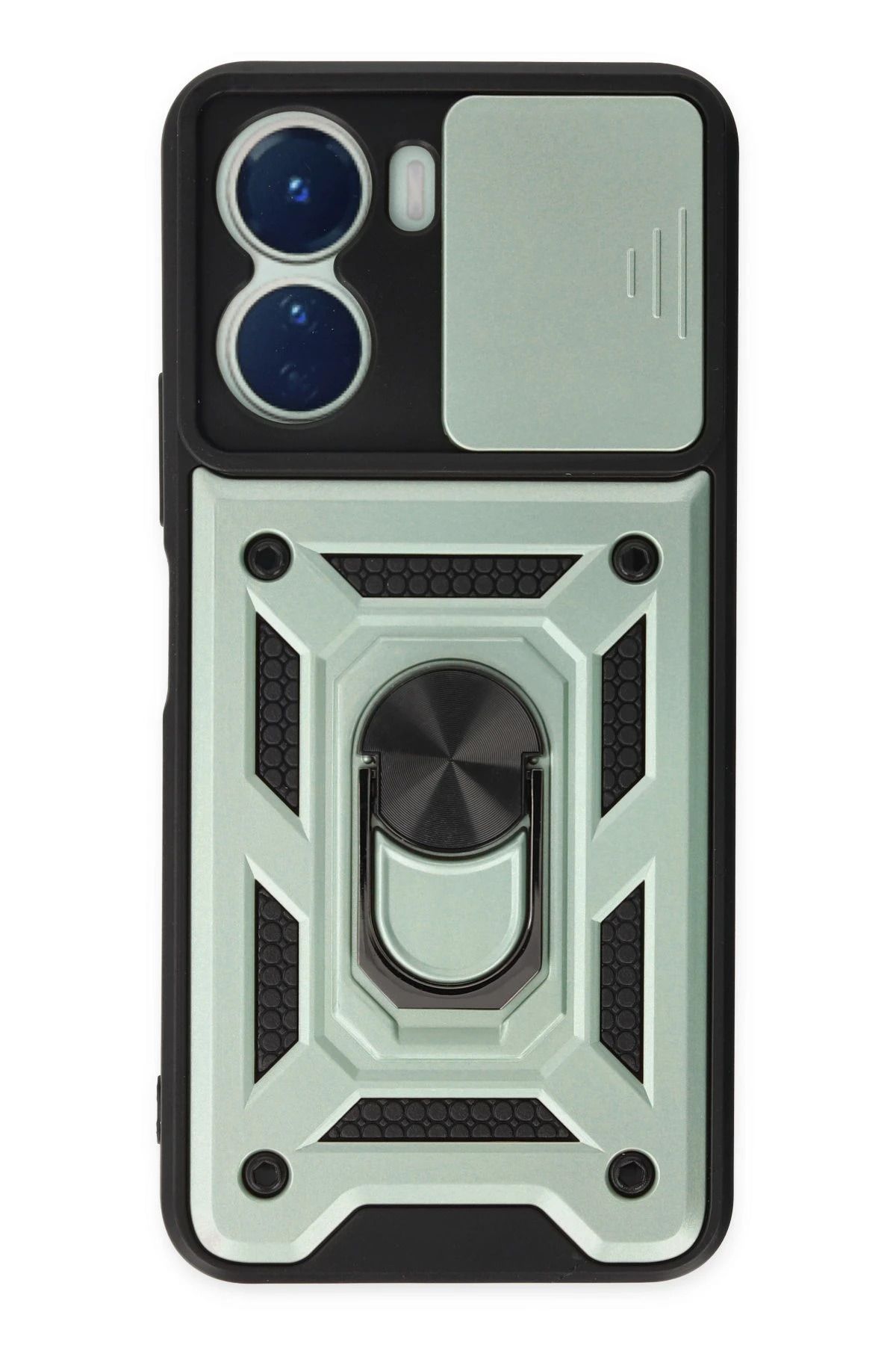 NewFace Vivo Y16 Kılıf Pars Lens Yüzüklü Silikon - Yeşil YNSMR