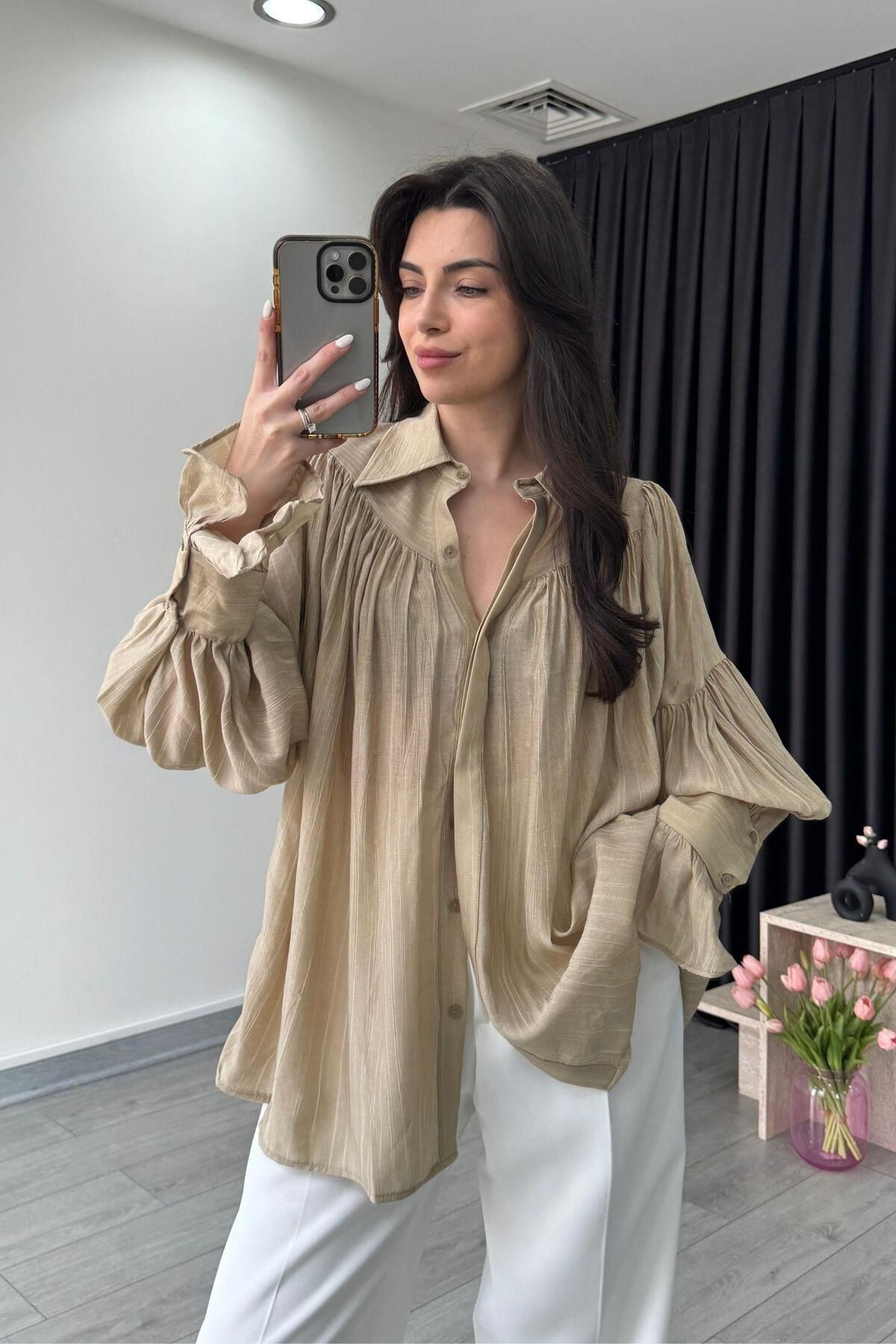 ECEMİ Kathy Haki Şifon Gömlek